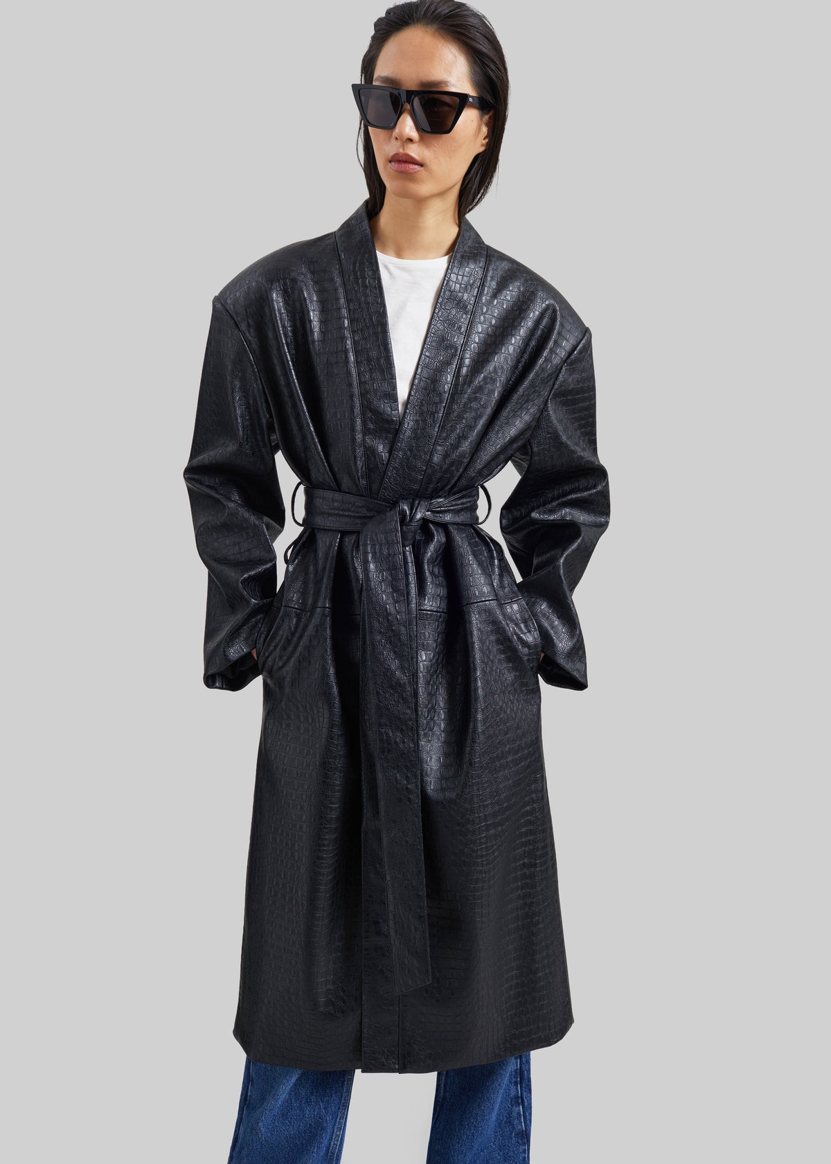 Winsor Croc Embossed Padded Coat - Black