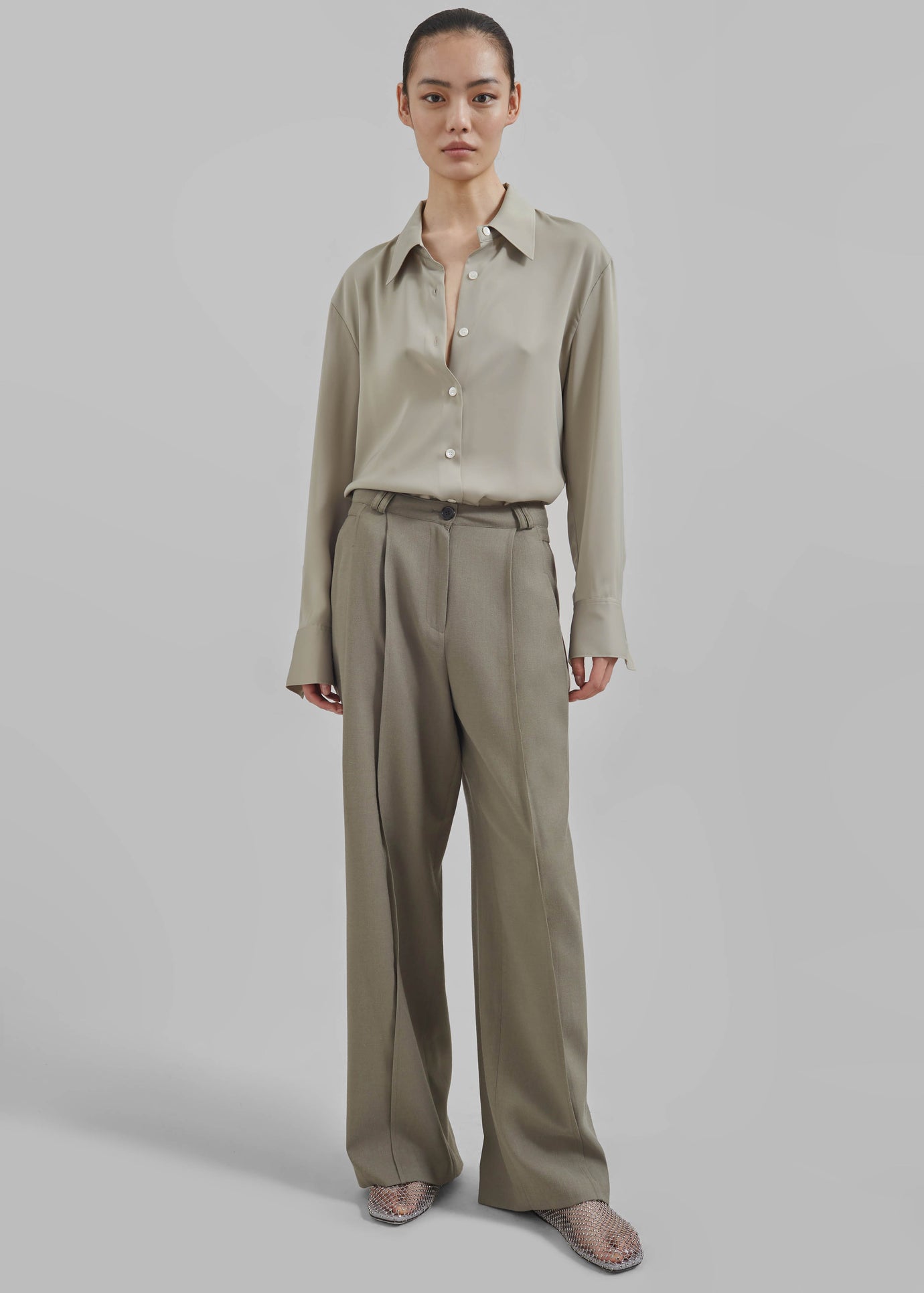 Xia Side Belt Trousers - Khaki - 1