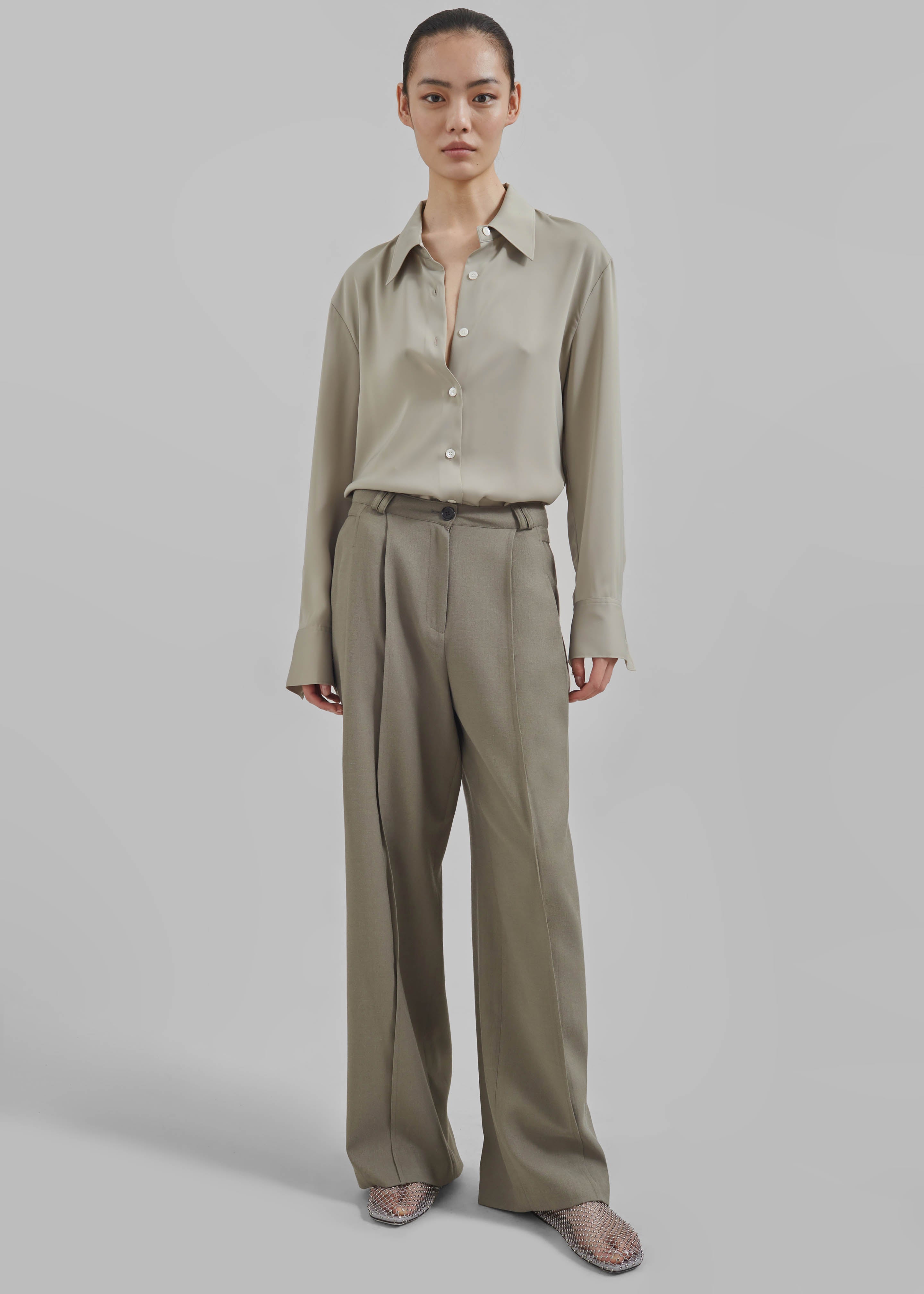 Xia Side Belt Trousers - Khaki - 2