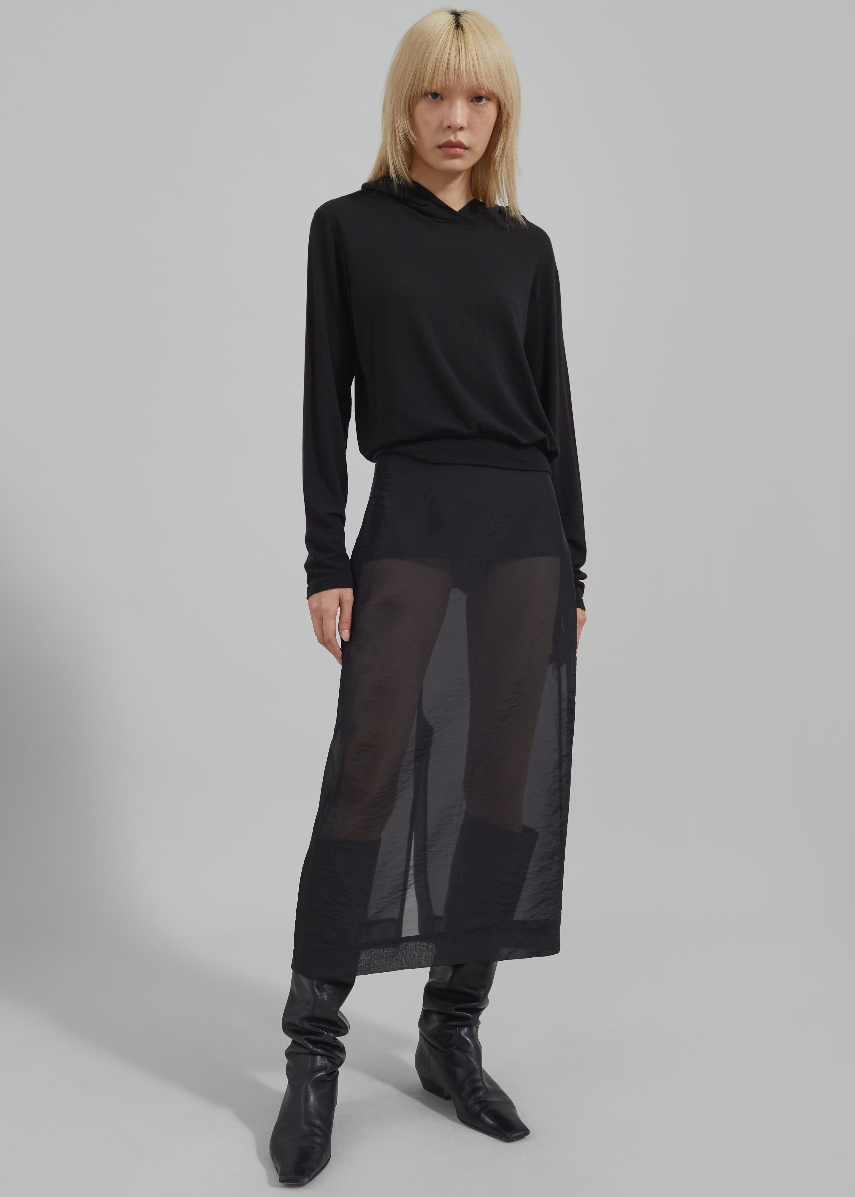 Yara Sheer Midi Skirt - Black - 1