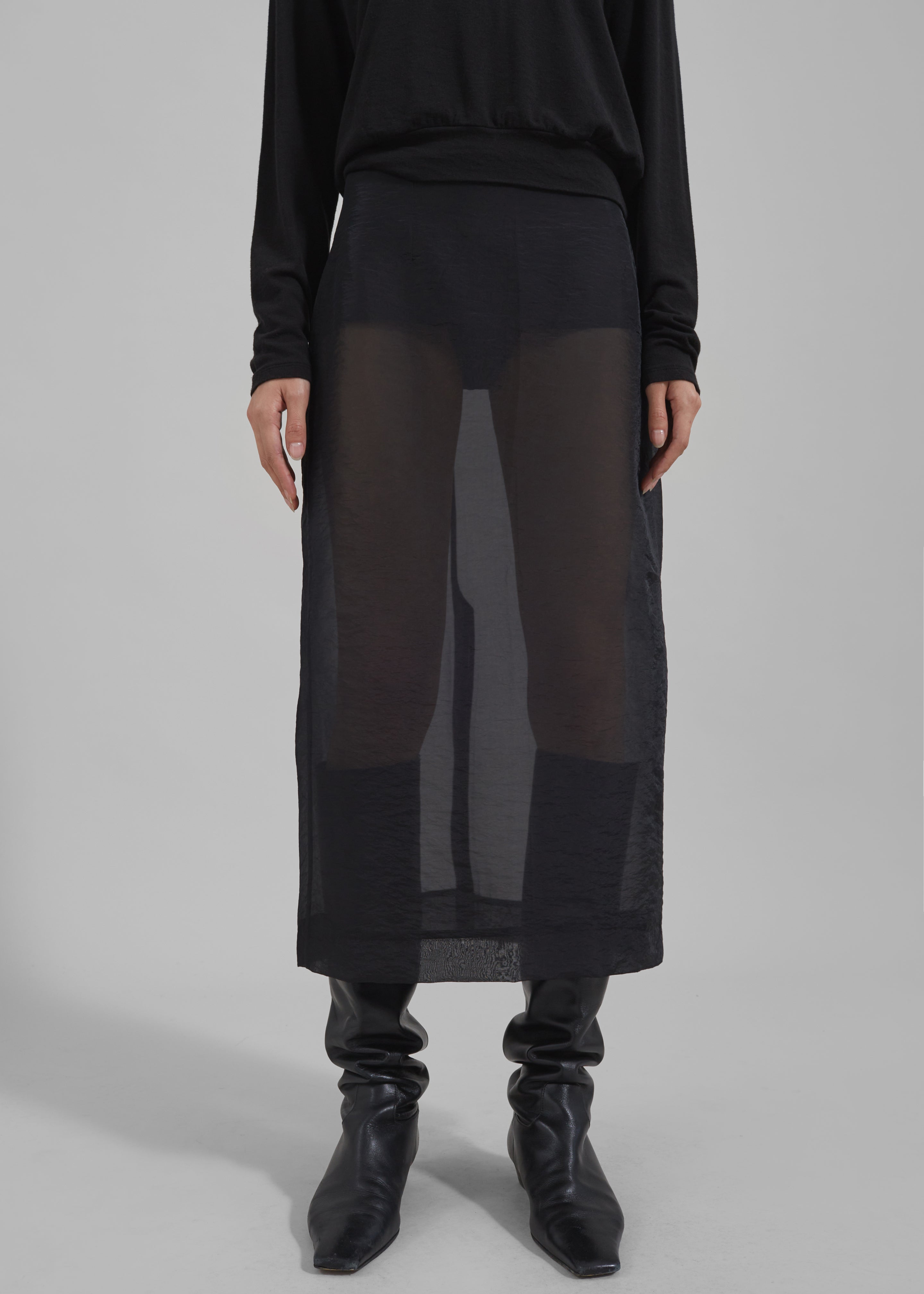 Yara Sheer Midi Skirt - Black - 7