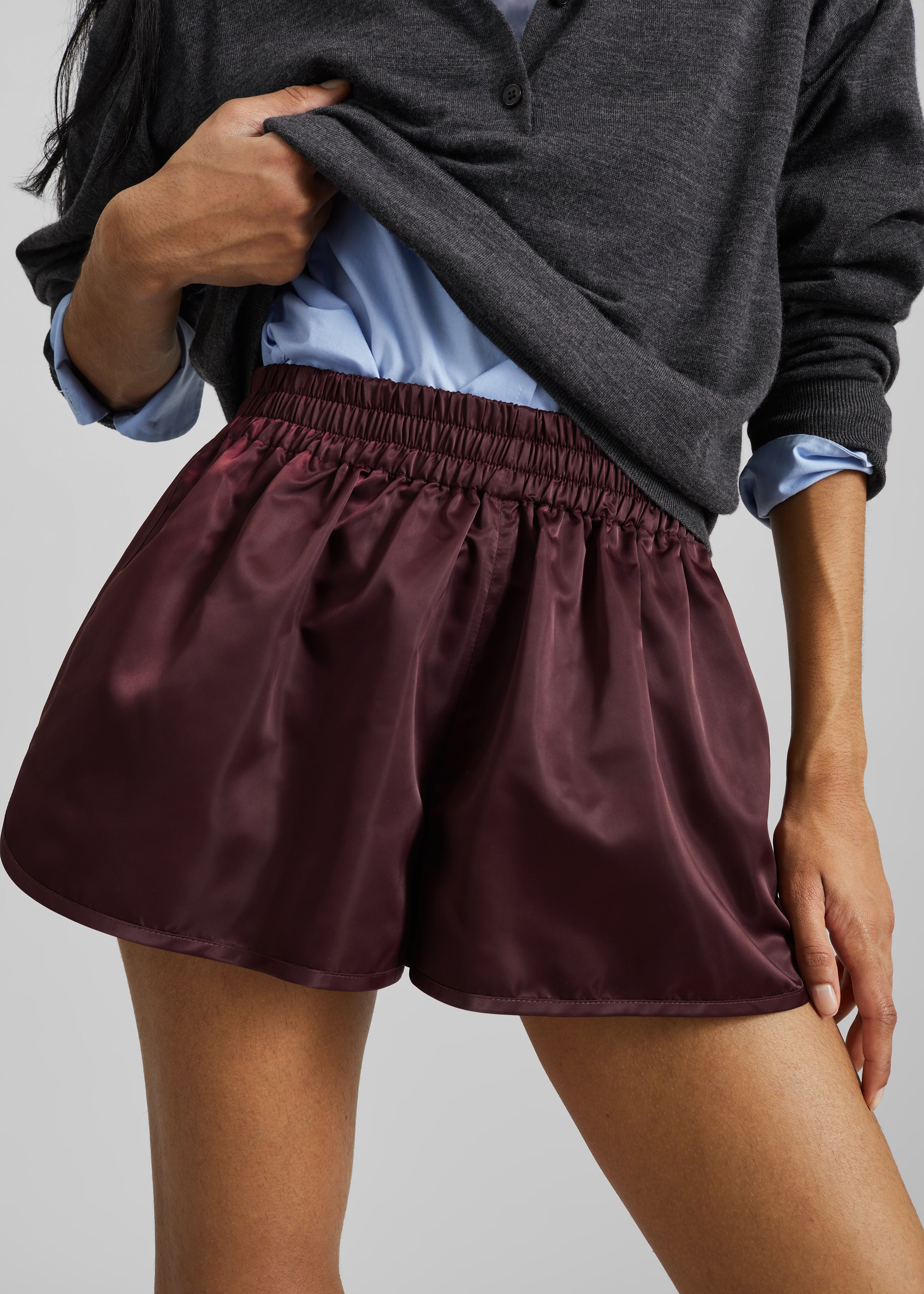 Zafra Satin Mini Shorts - Dark Plum – The Frankie Shop