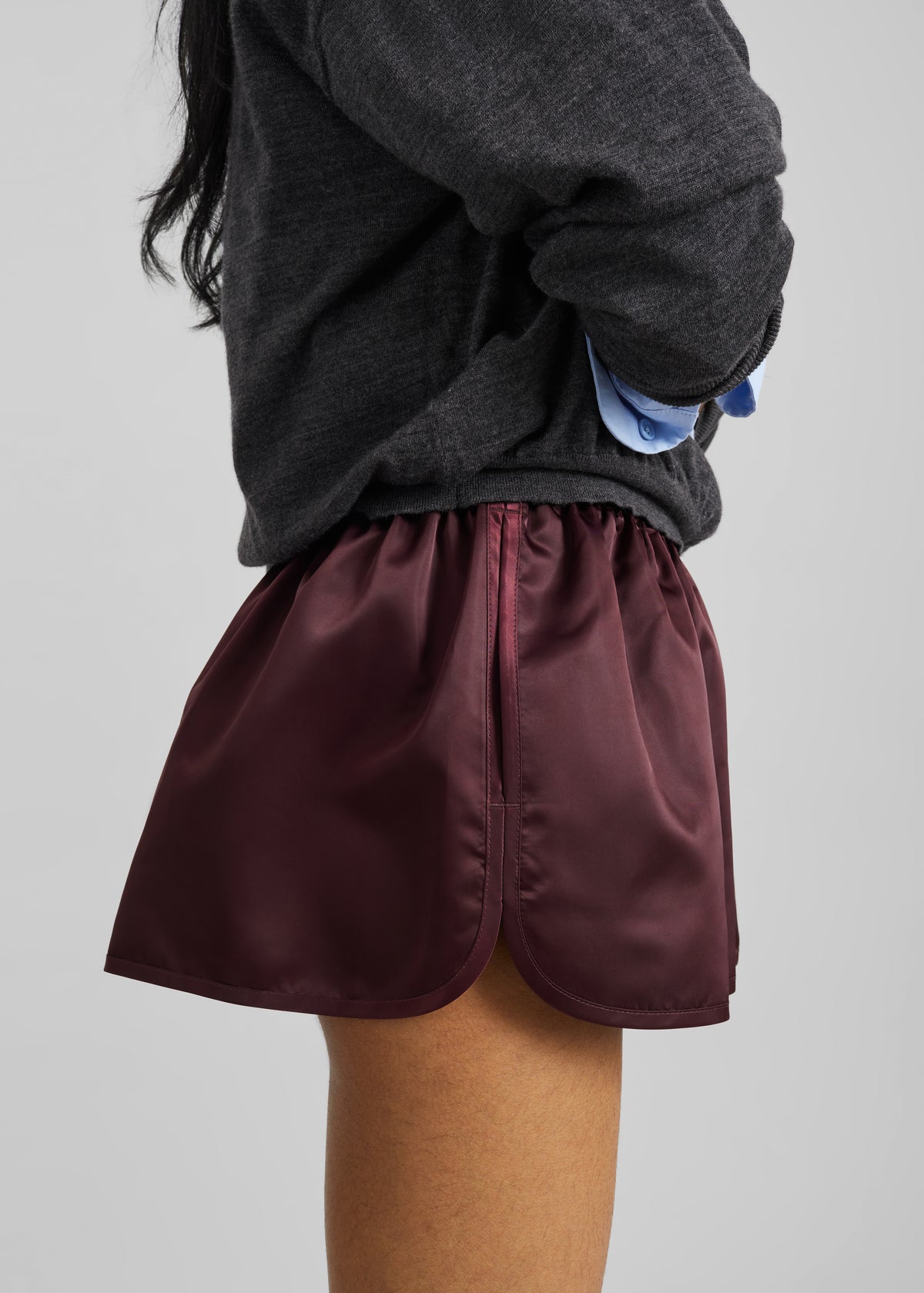 Zafra Satin Mini Shorts - Dark Plum - 9