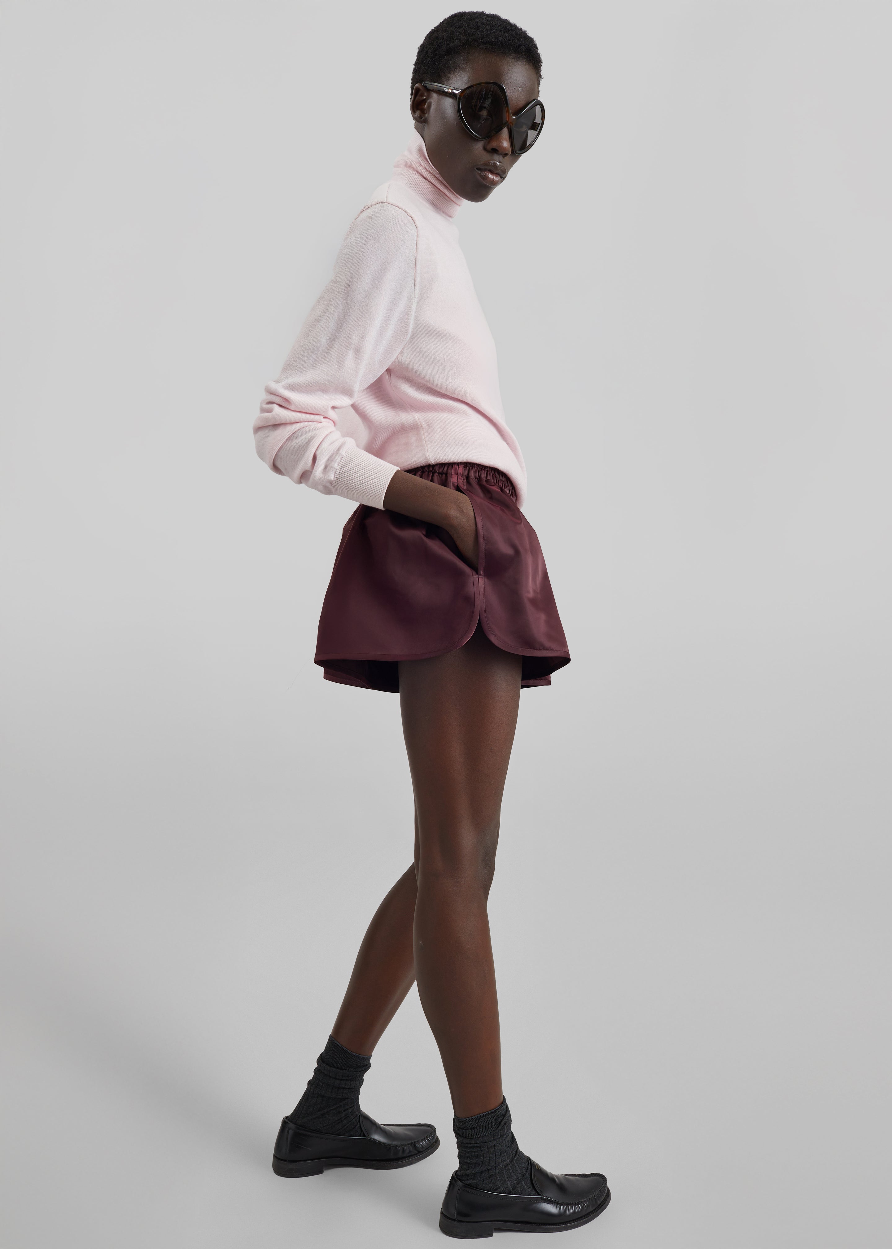 Zafra Satin Mini Shorts - Dark Plum – The Frankie Shop