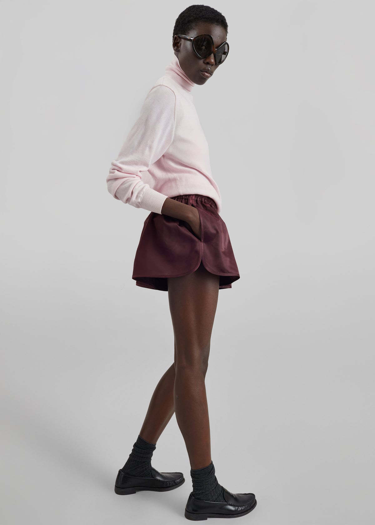 Zafra Satin Mini Shorts - Dark Plum - 4