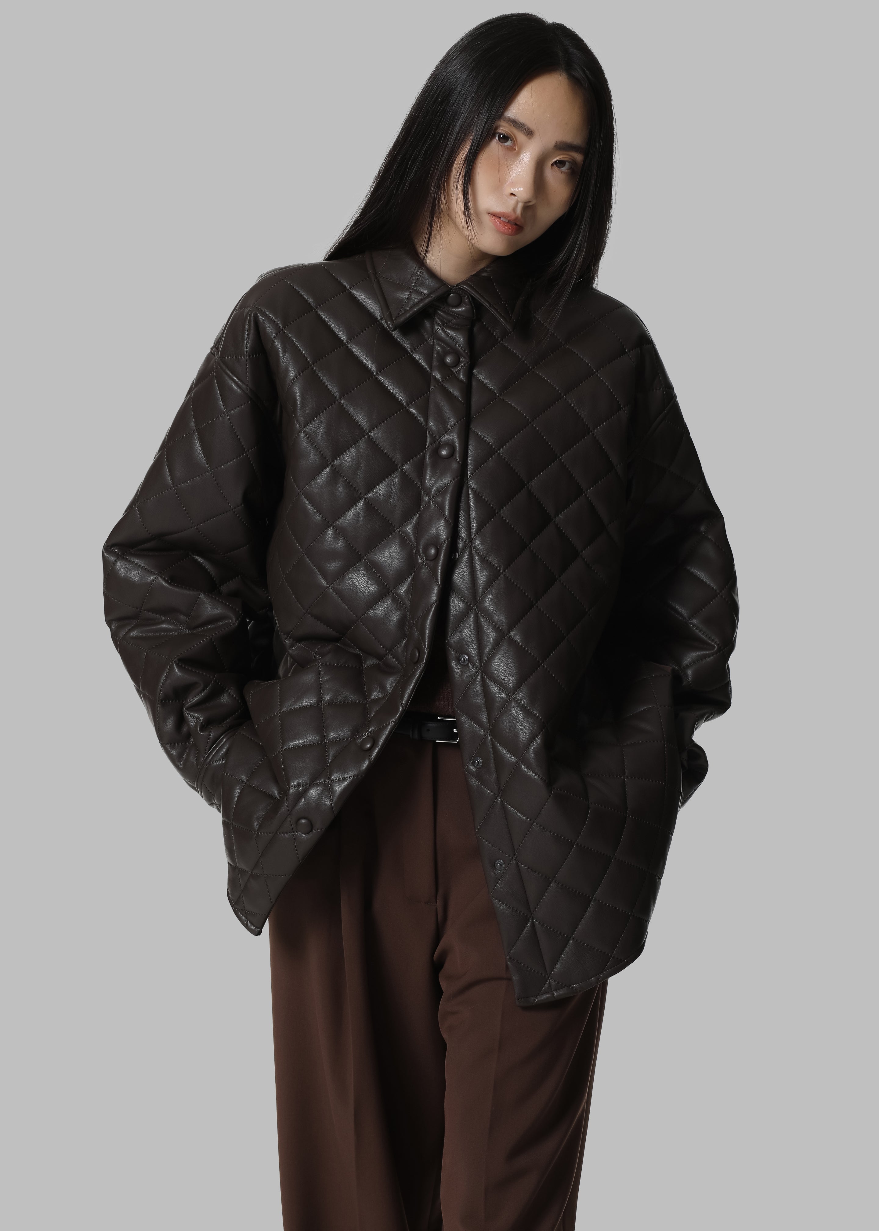 Zak Padded Quilted Shirt Jacket - Brown - 7