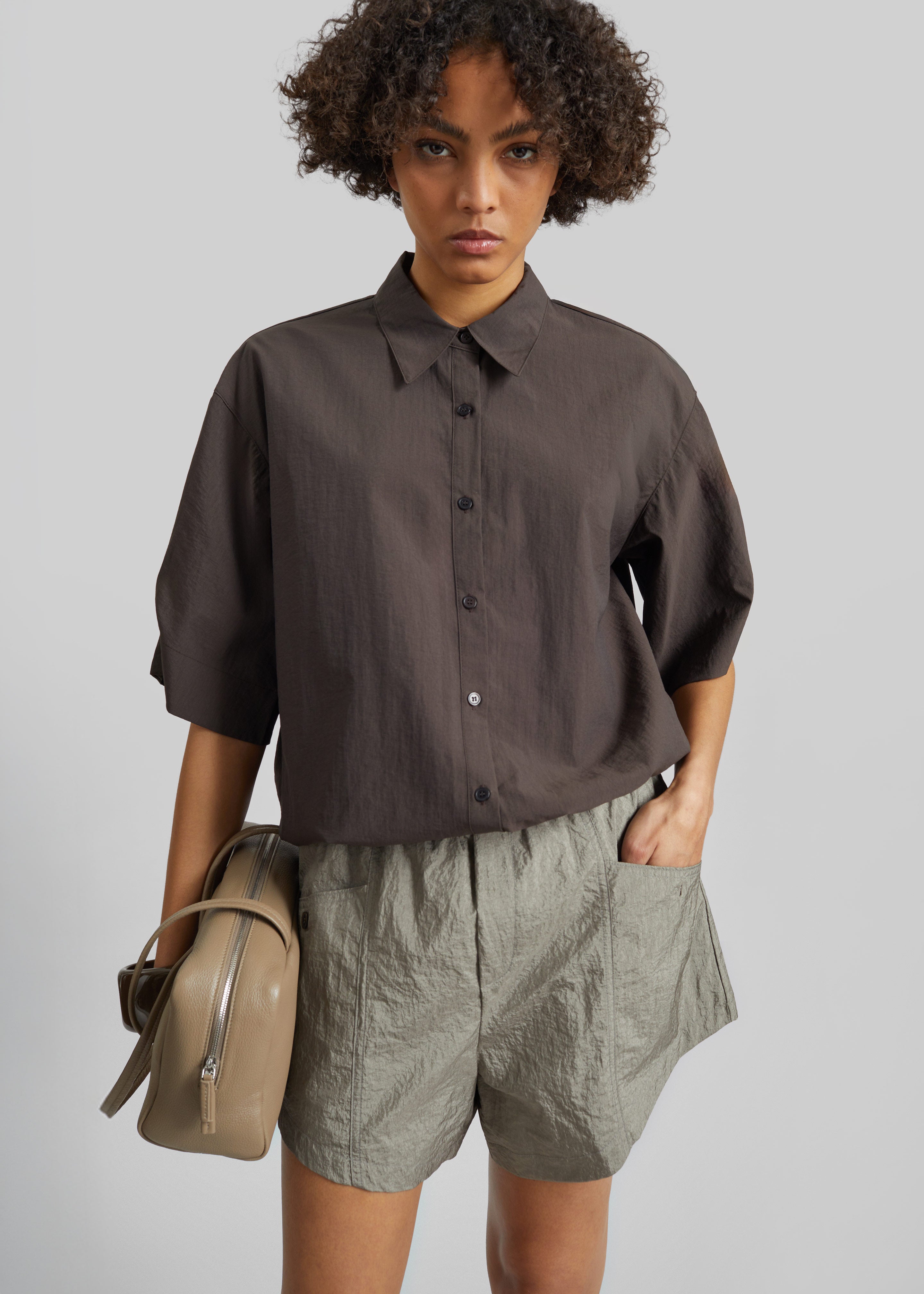 Zamora Textured Mini Shorts - Mocha - 4