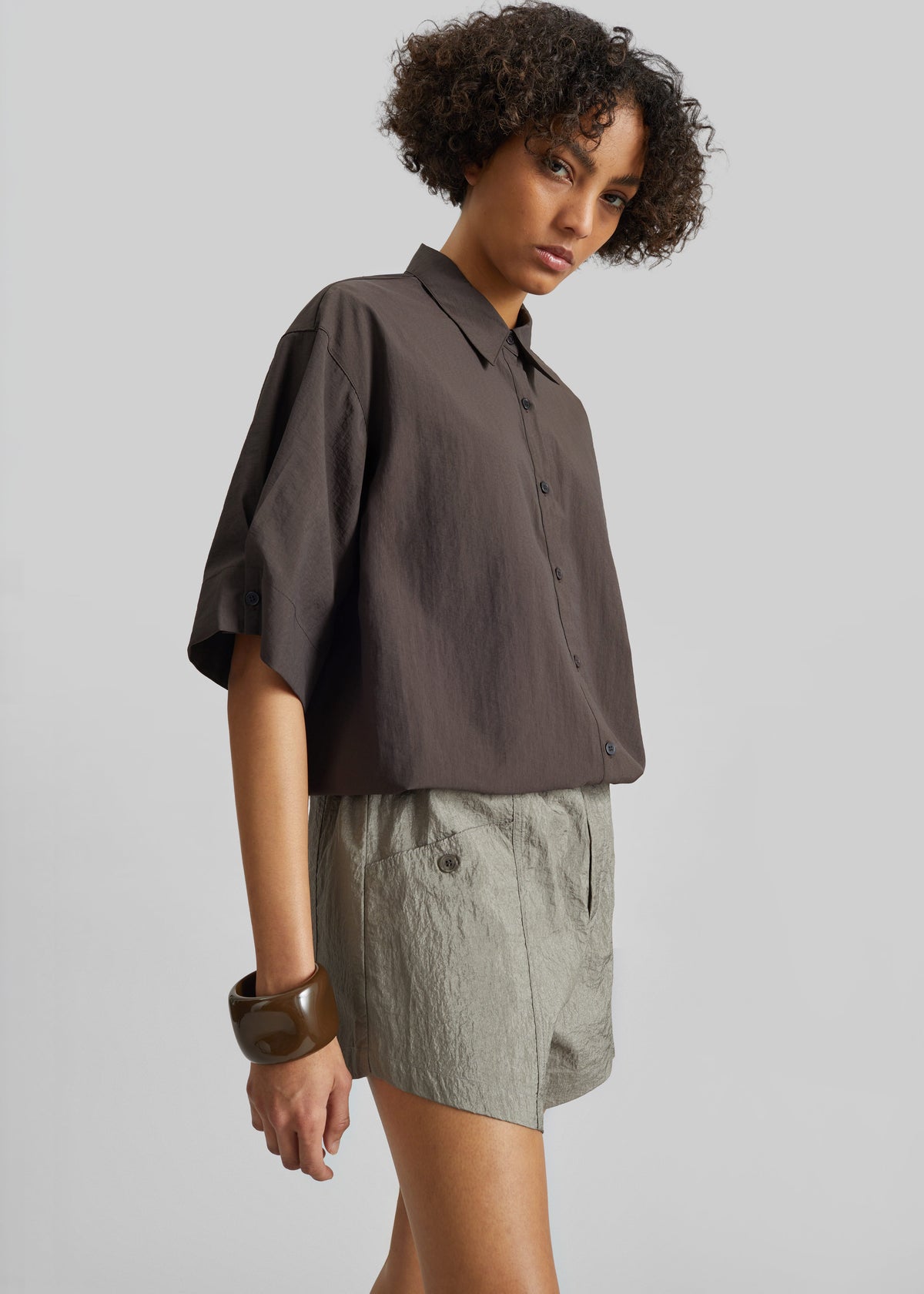 Zamora Textured Mini Shorts - Mocha - 6