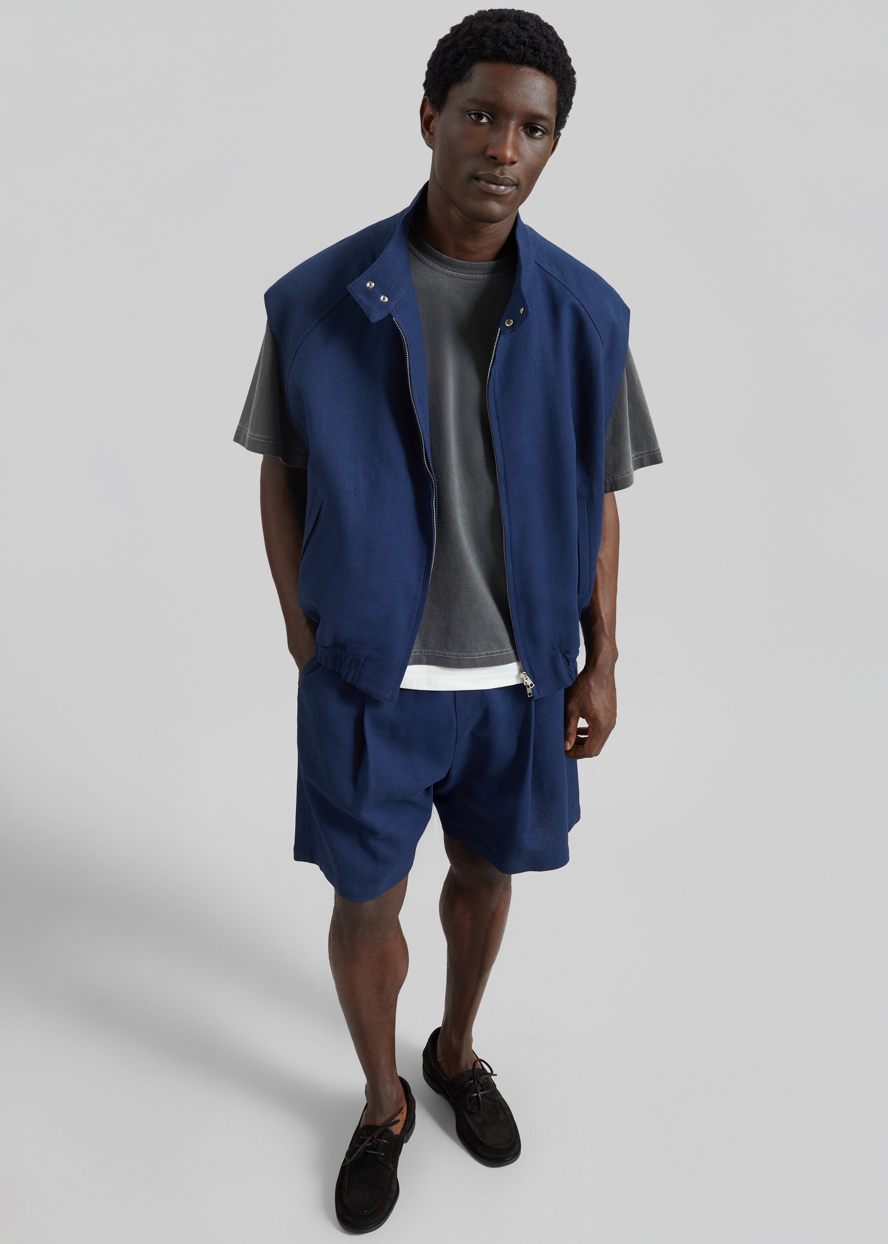 Zave Linen Sleeveless Jacket - Navy - 3
