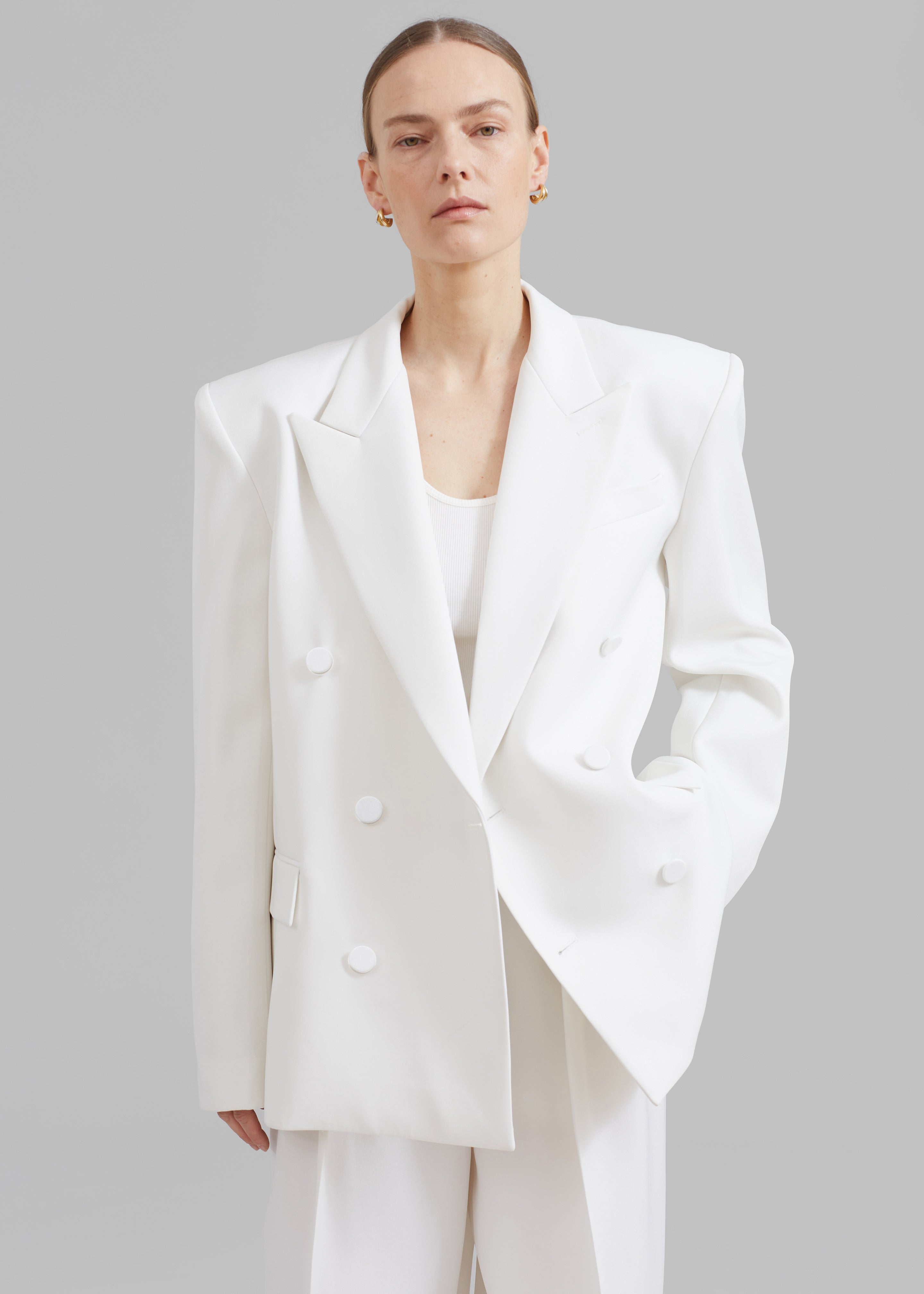 Zia Covered Buttons Blazer - White – The Frankie Shop
