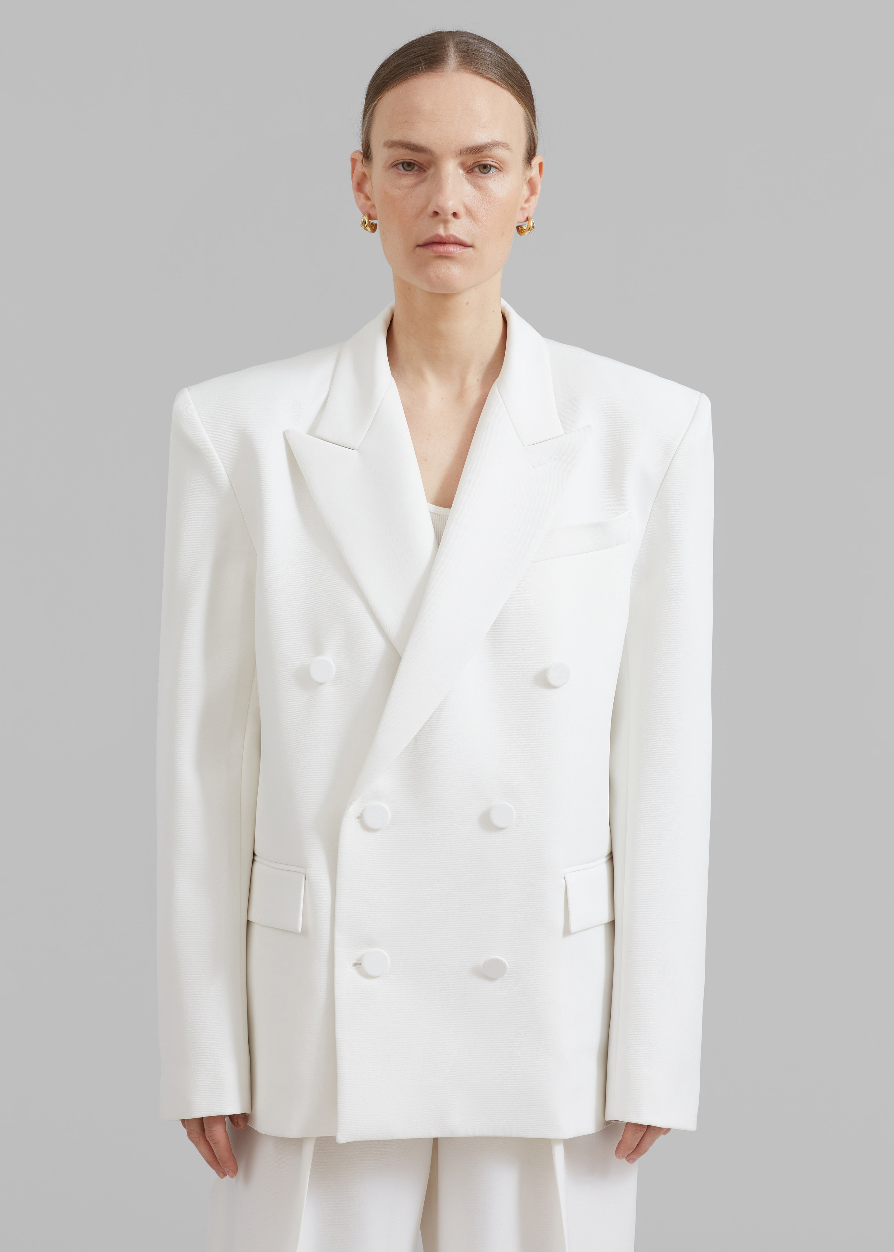 Zia Covered Buttons Blazer - White - 8
