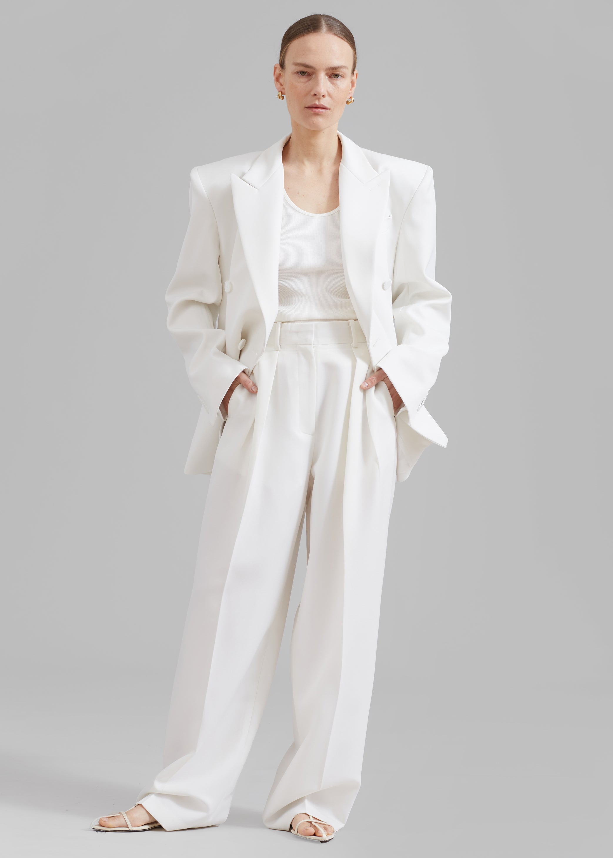 Shop the look image for Zia Covered Buttons Blazer - White