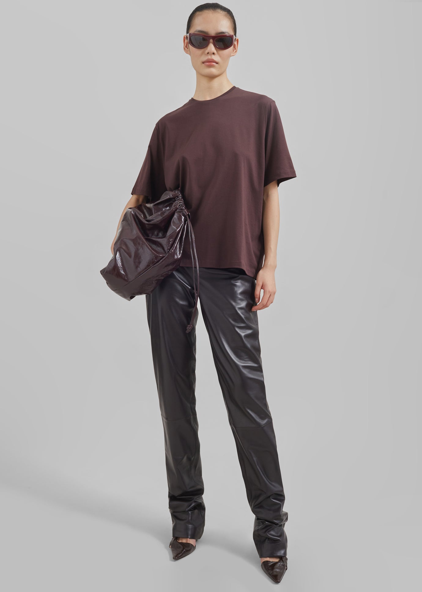 Ziggy Long Leather Pants - Dark Plum