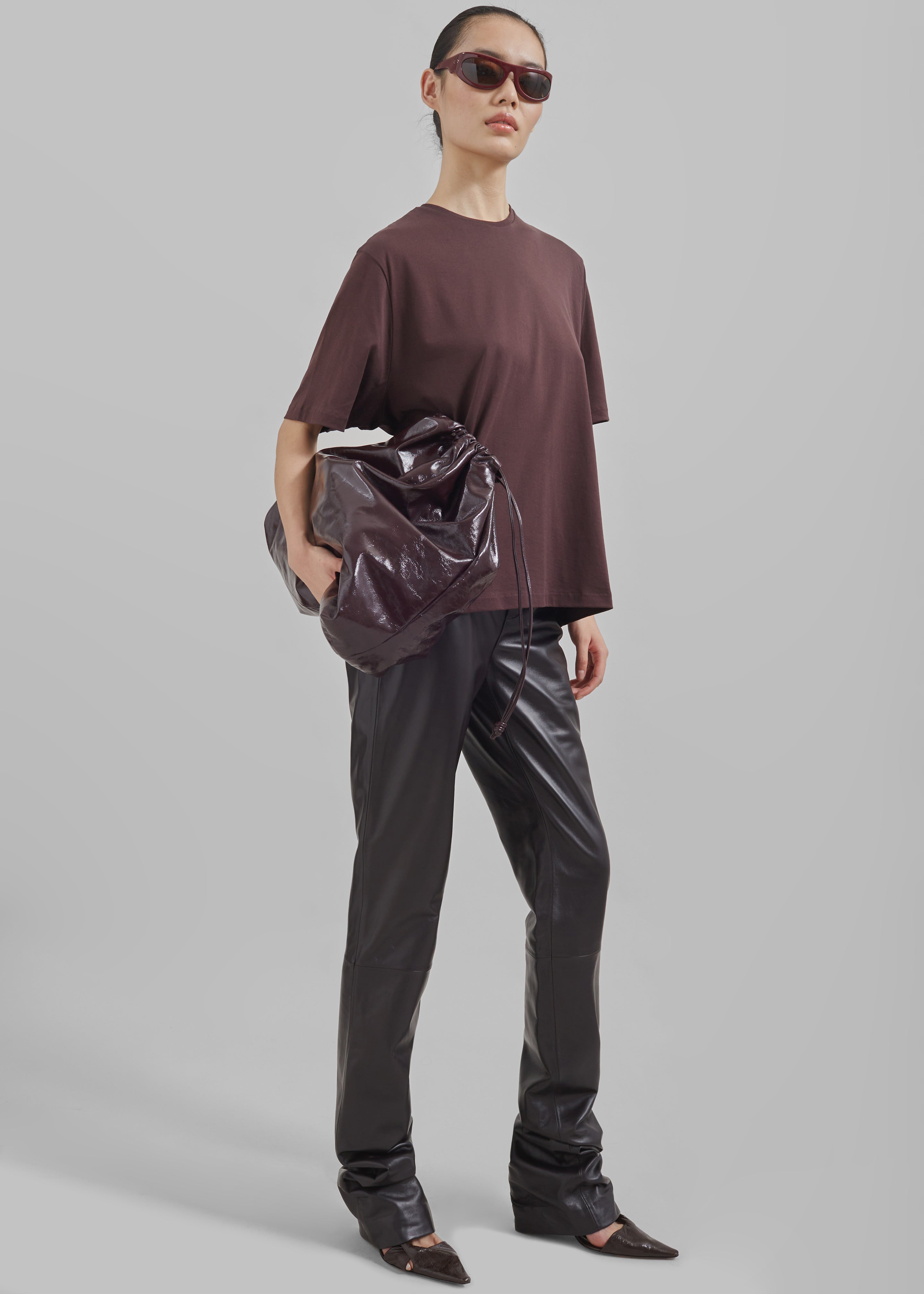 Ziggy Long Leather Pants - Dark Plum - 6