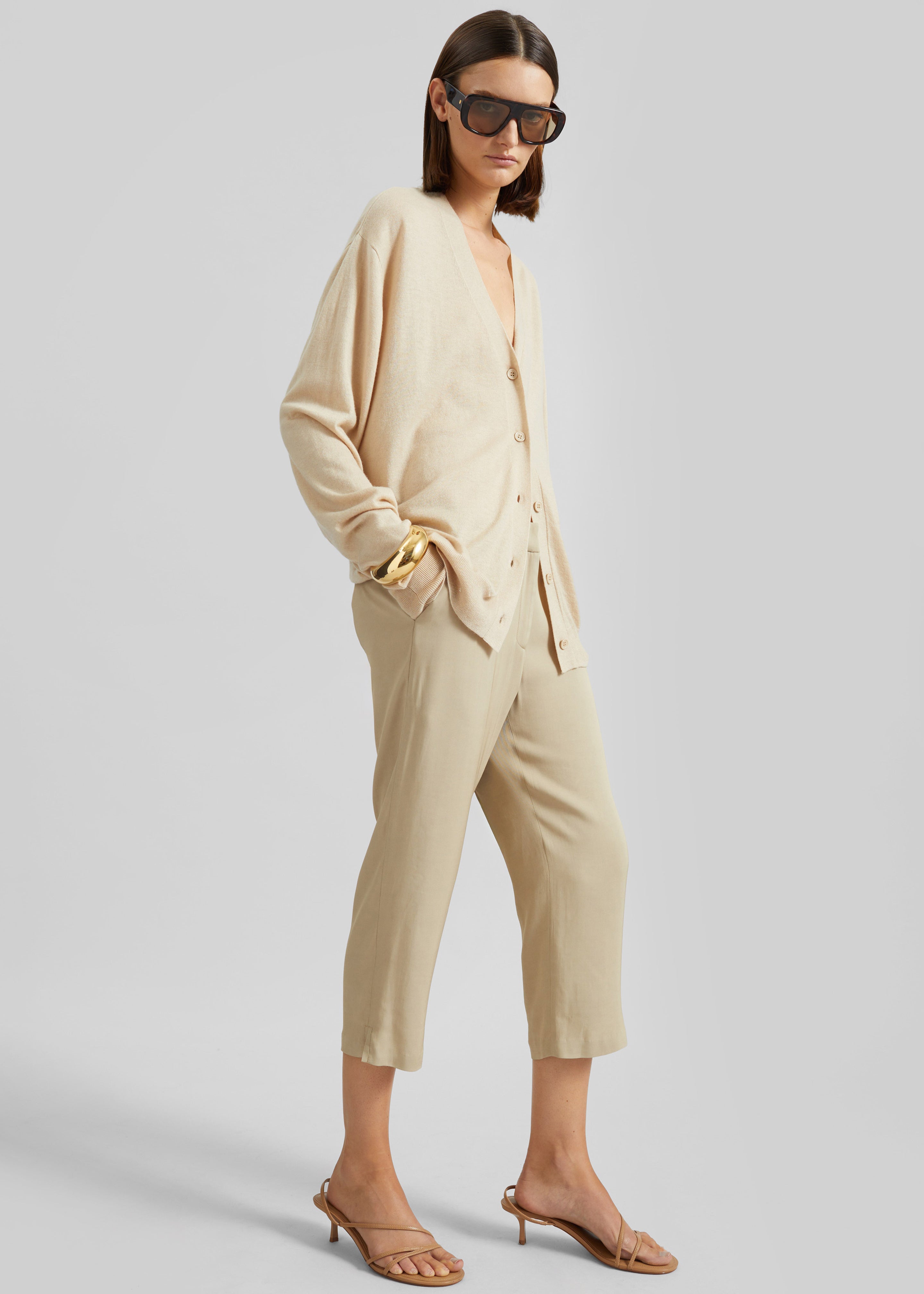 Zina V-Neck Cardigan - Beige - 4