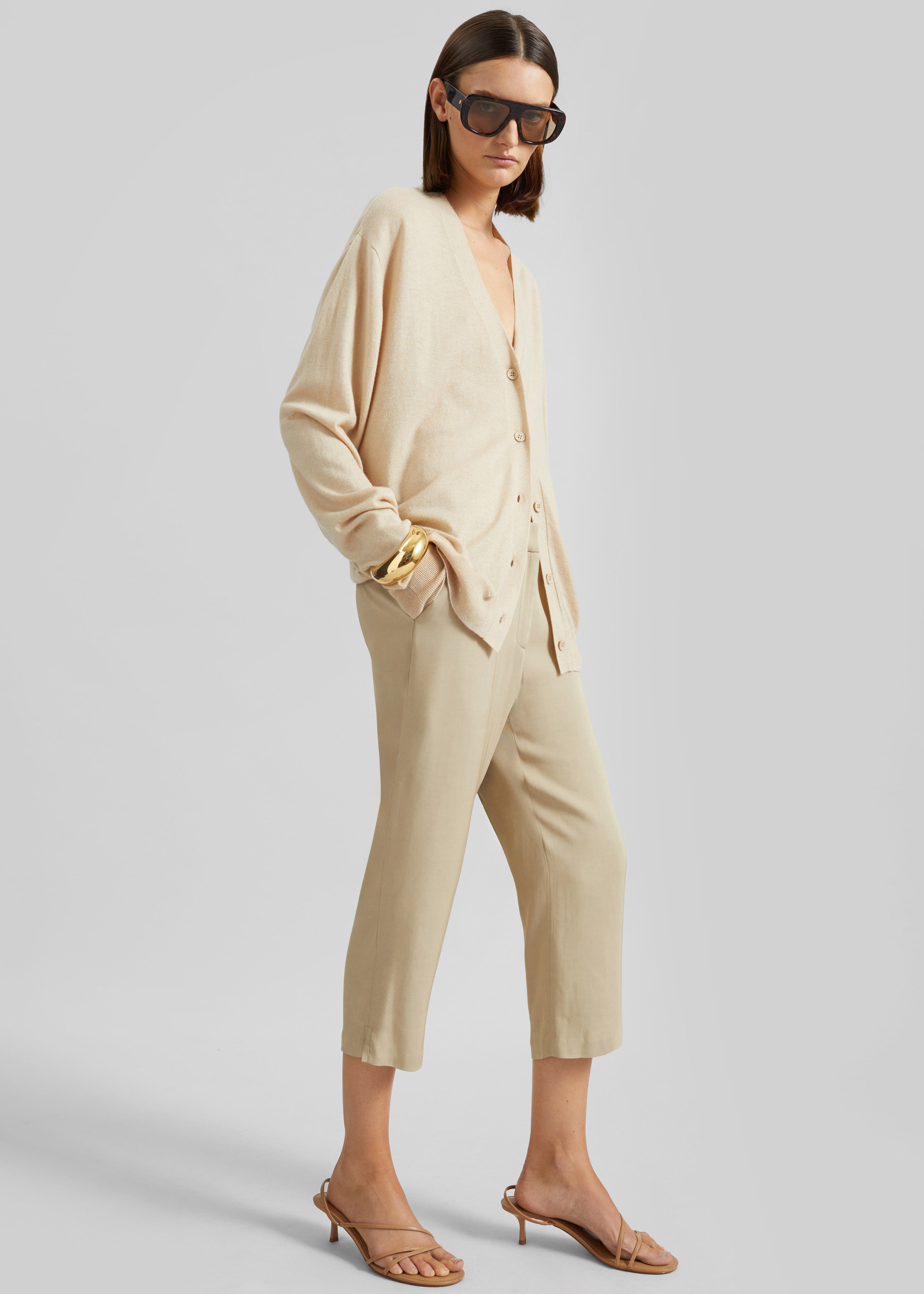 Zina V-Neck Cardigan - Beige - 4