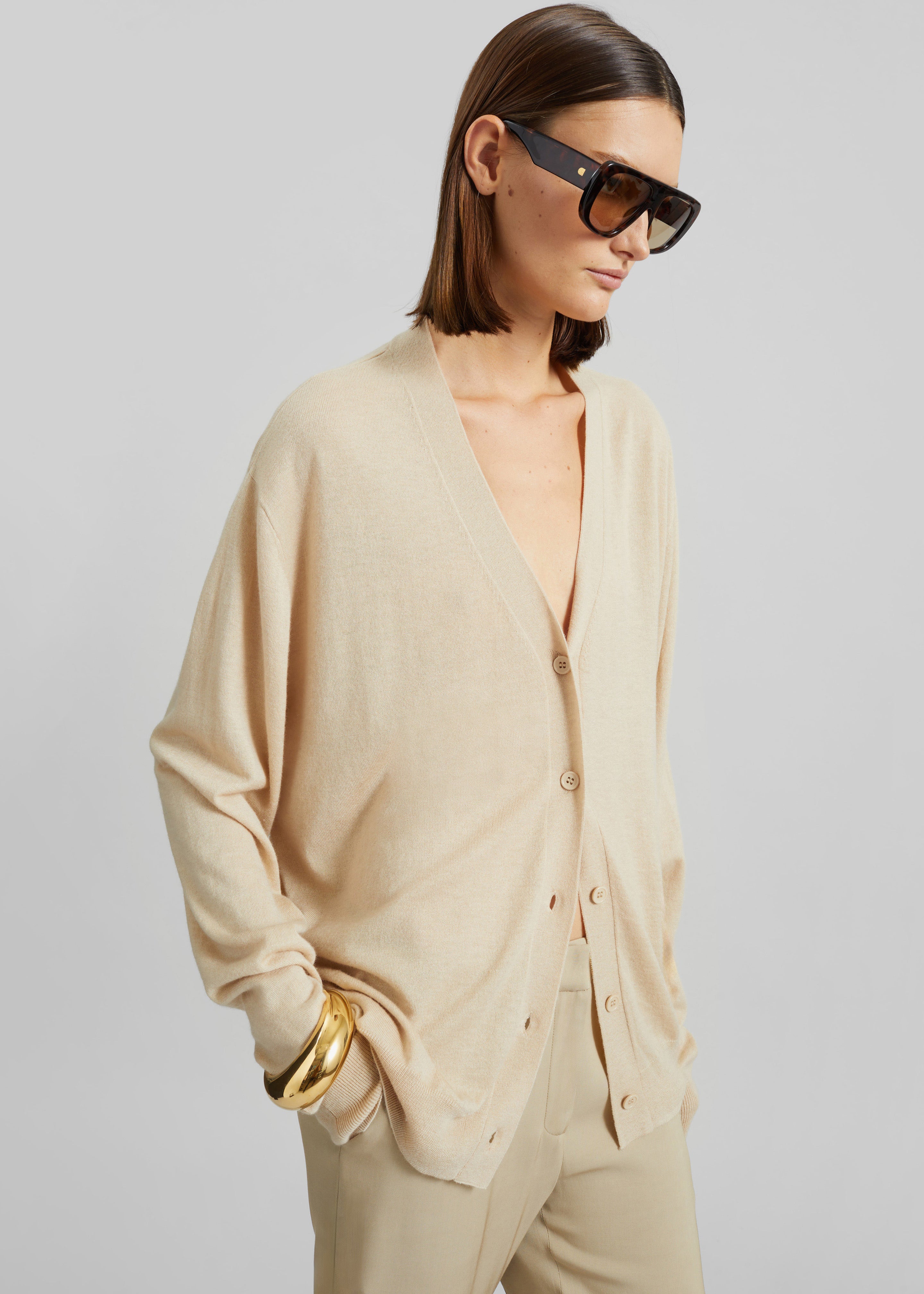 Zina V-Neck Cardigan - Beige - 1