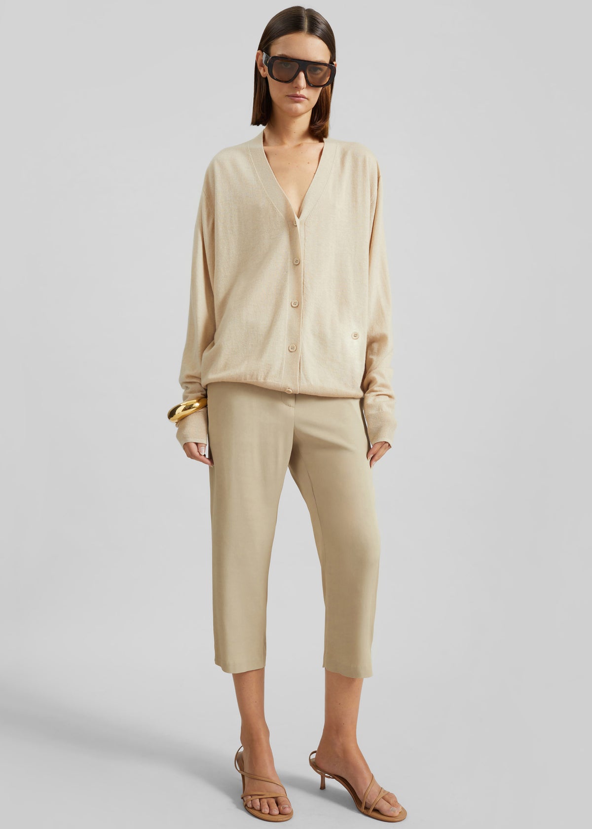 Zina V-Neck Cardigan - Beige - 5