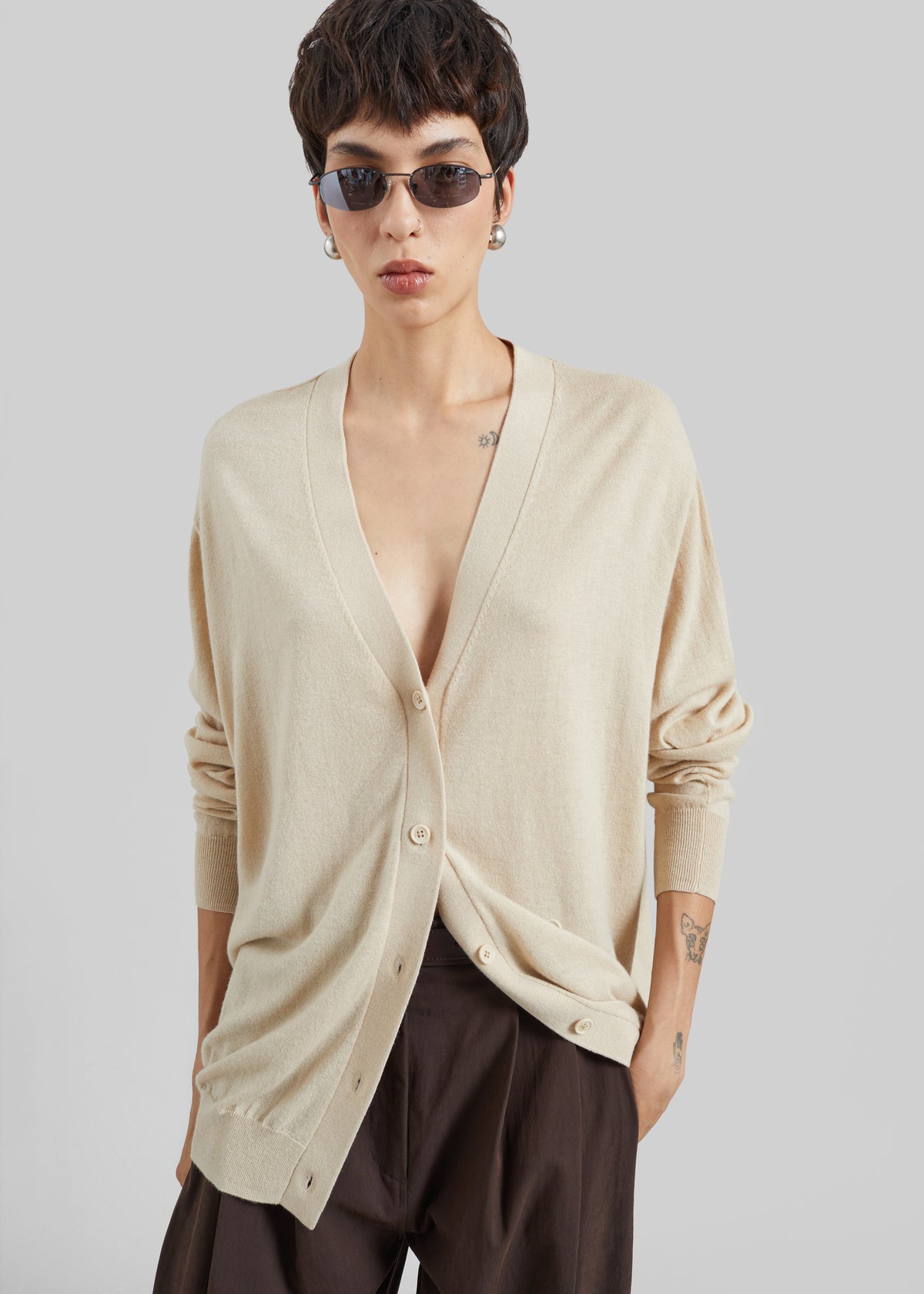 Zina V-Neck Cardigan - Beige - 3