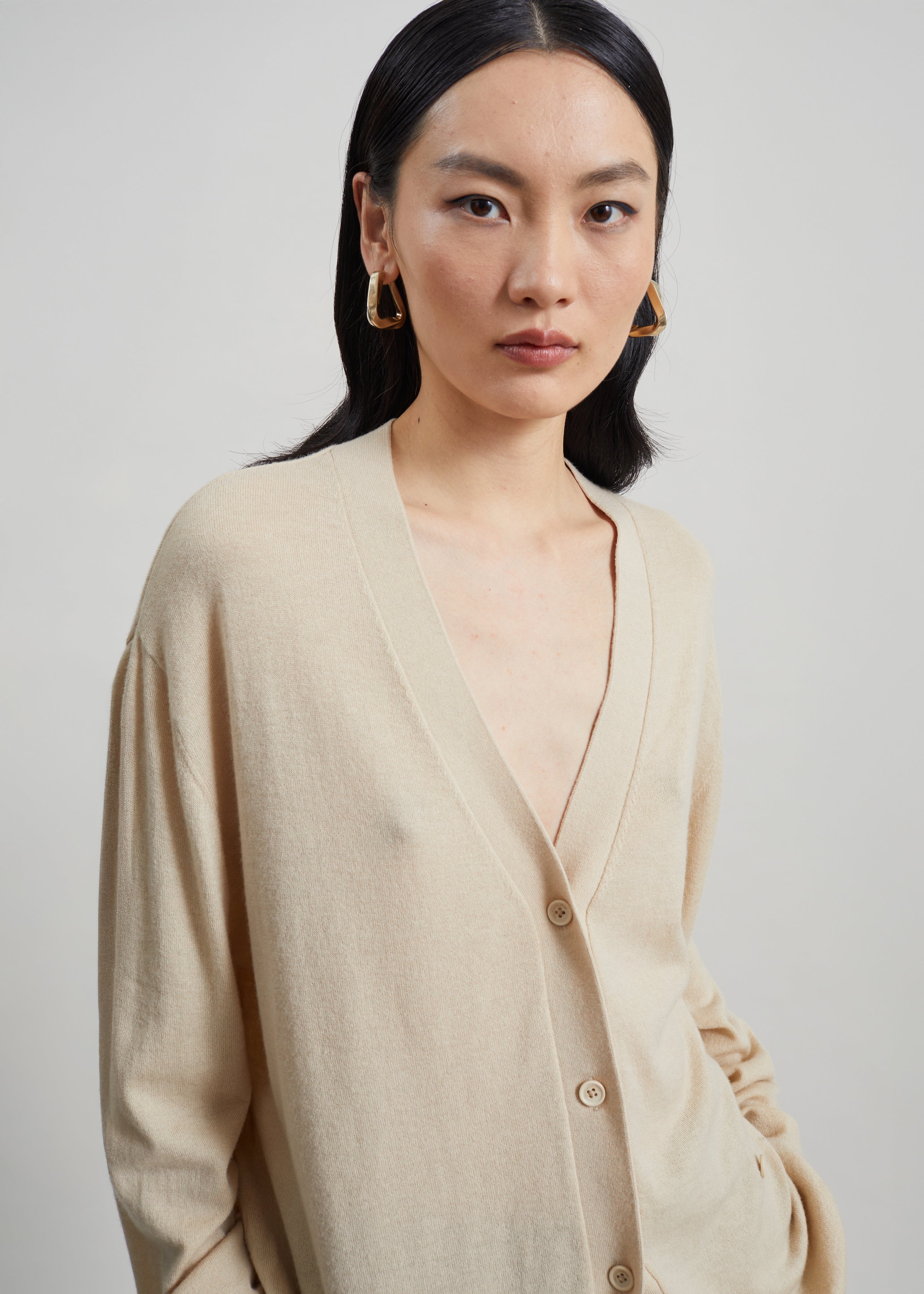 Zina V-Neck Cardigan - Beige - 7