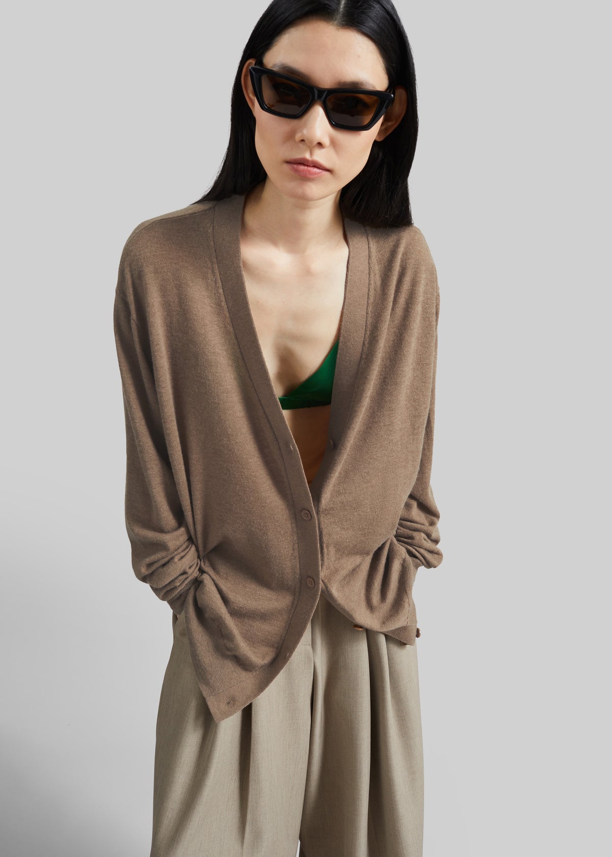 Zina V-Neck Cardigan - Mocha - 2