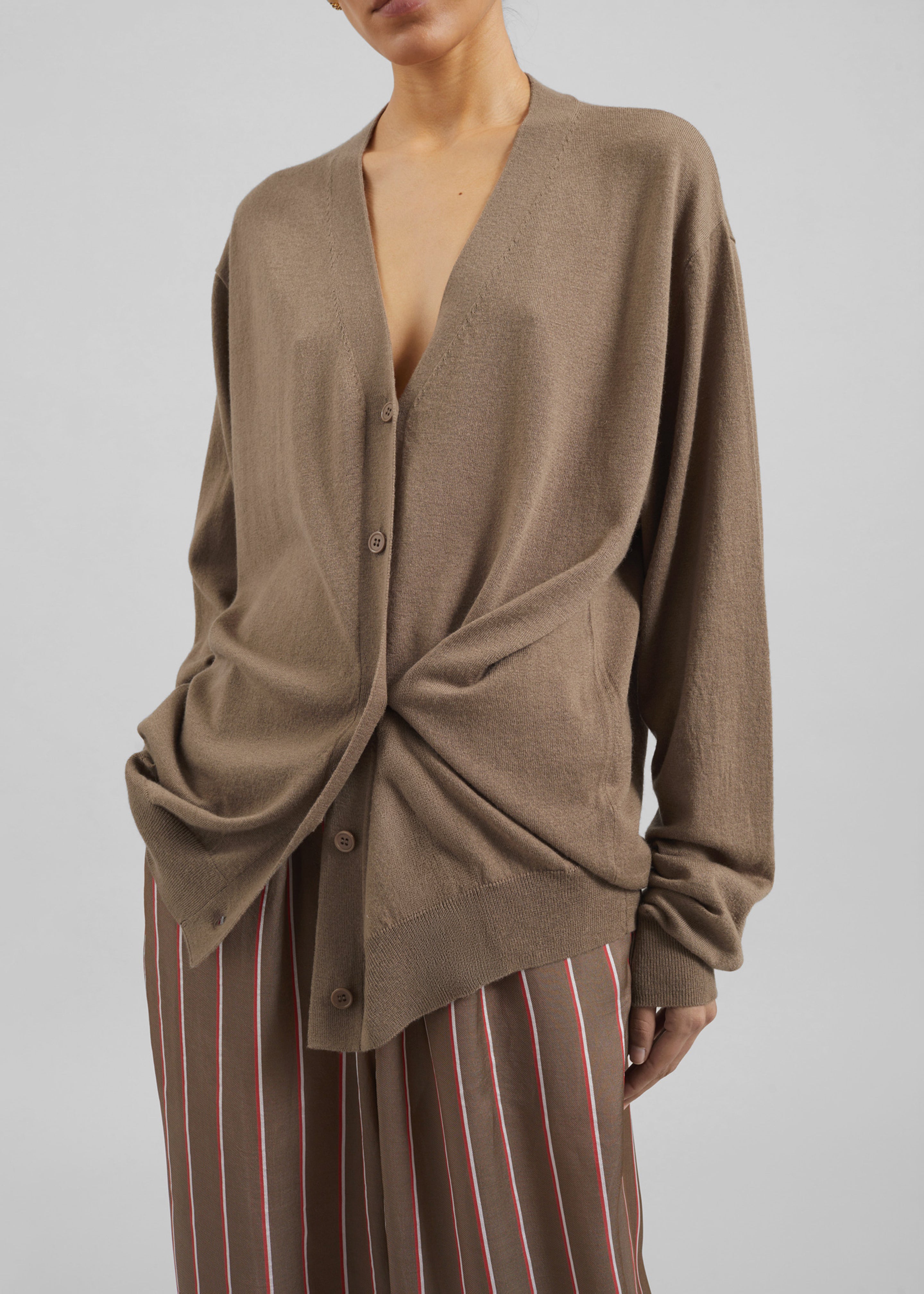 Zina V-Neck Cardigan - Mocha - 5