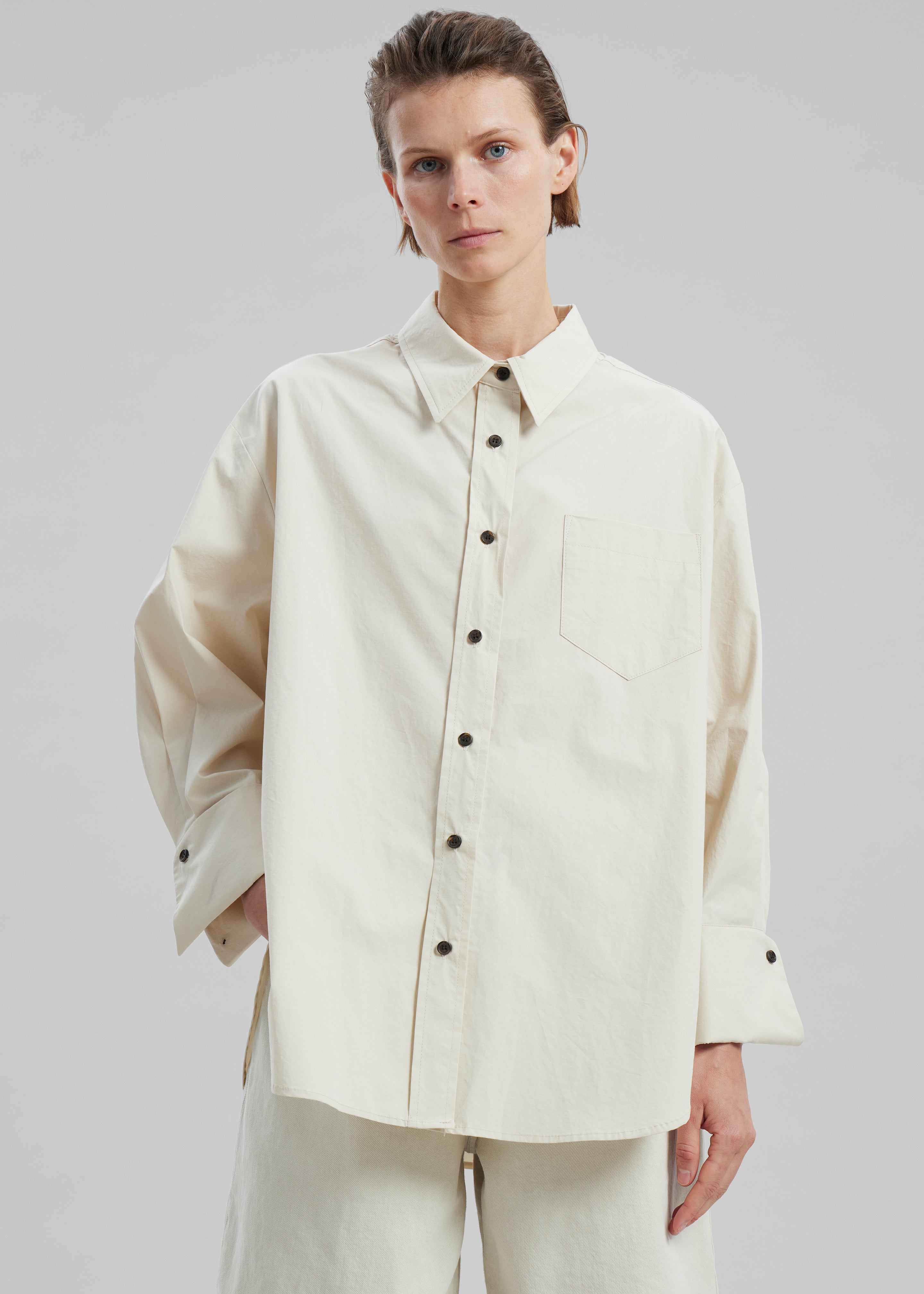 Zuri Boxy Button Up Shirt - Cream - 7