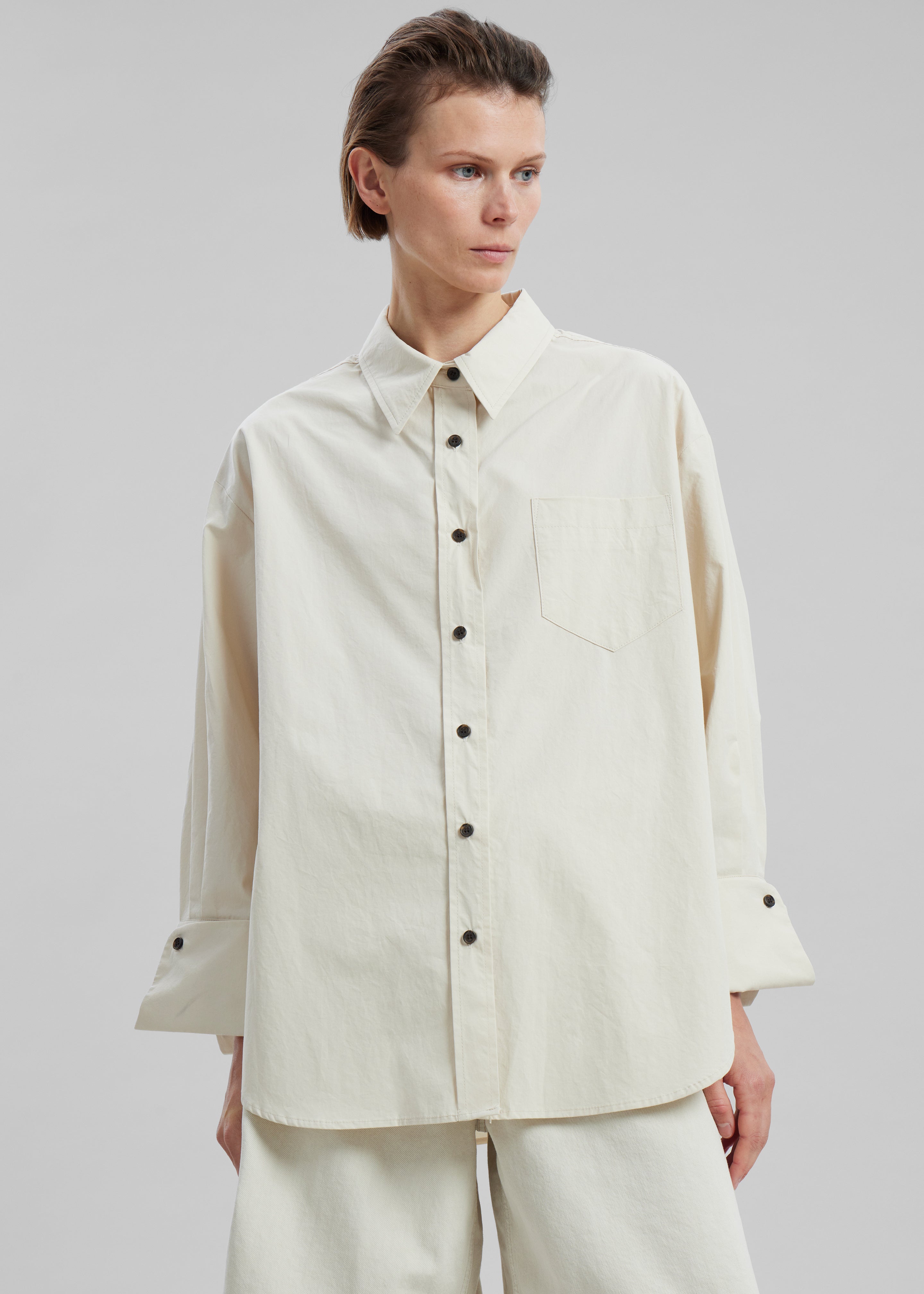 Zuri Boxy Button Up Shirt - Cream - 5