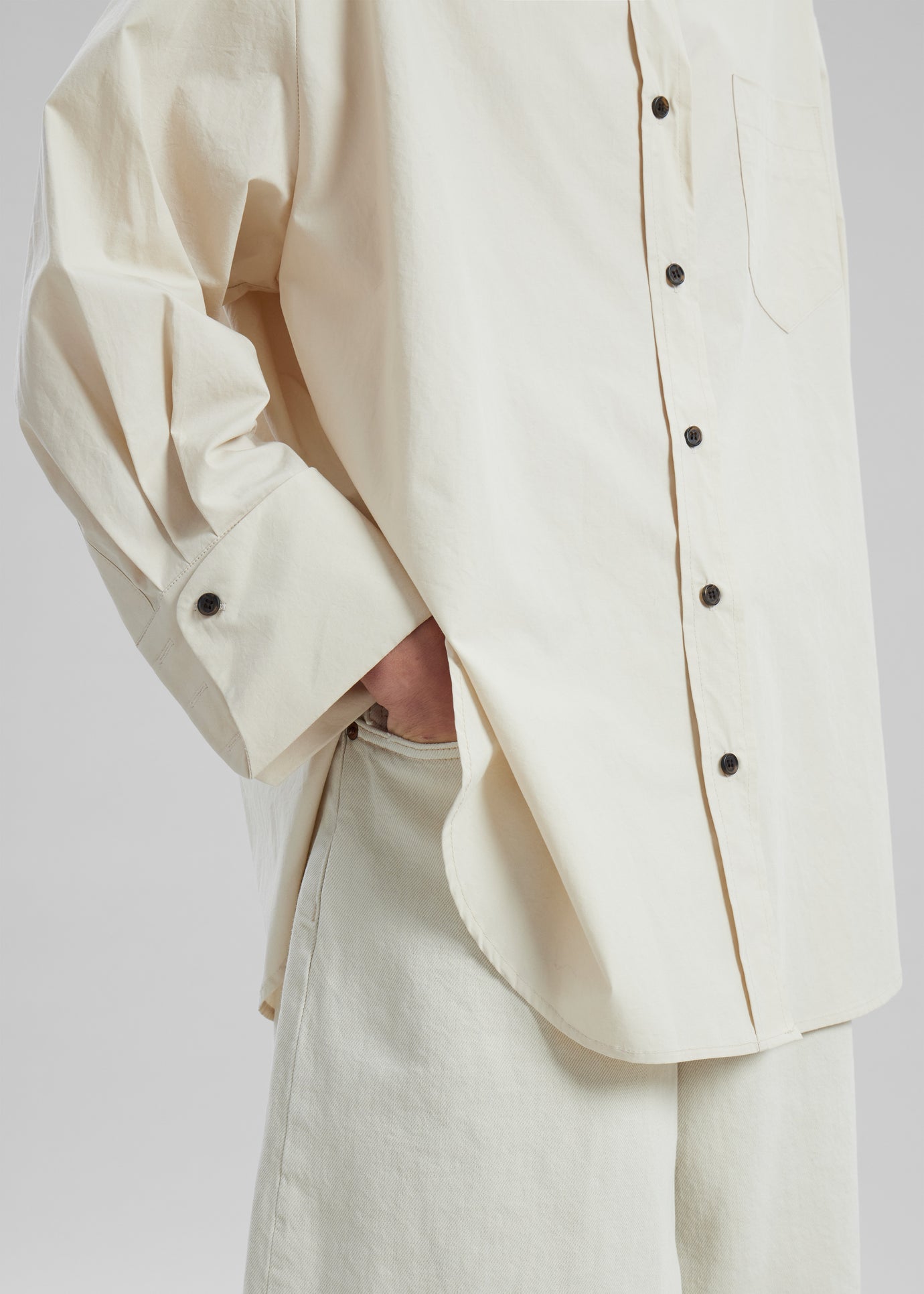 Zuri Boxy Button Up Shirt - Cream - 1