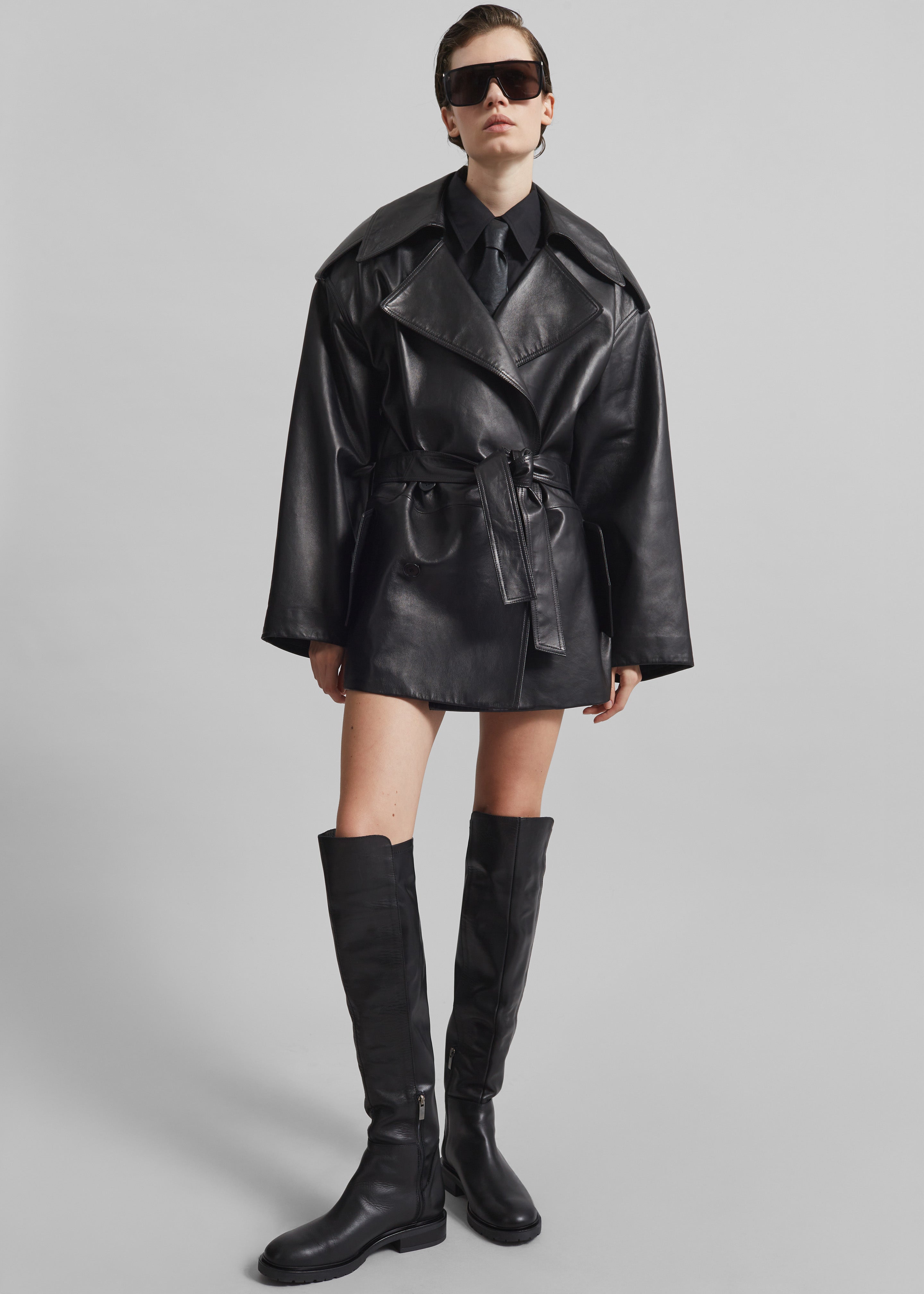 Zurich Oversized Faux Leather Short Trench - Black – The Frankie Shop