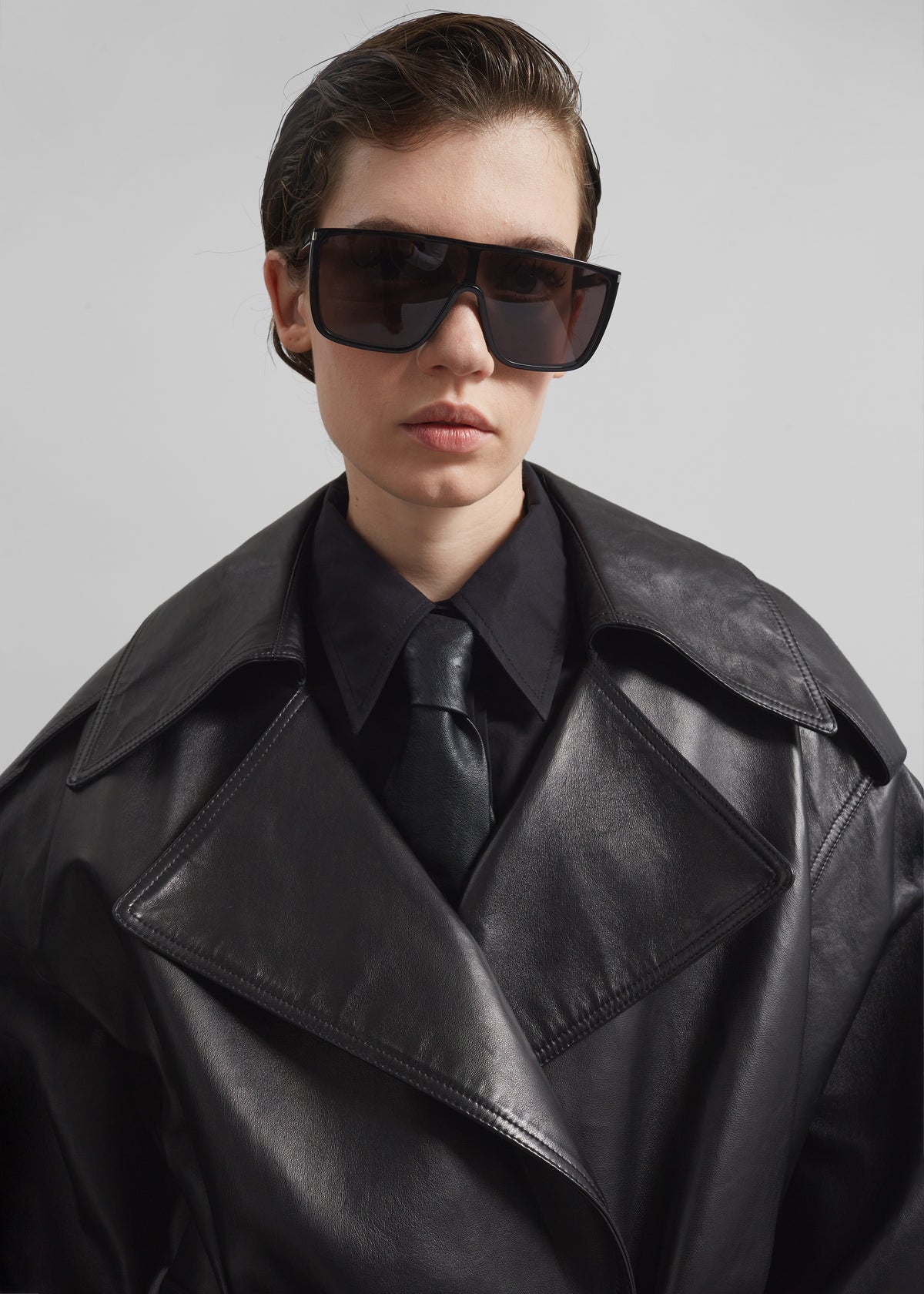 Zurich Oversized Faux Leather Short Trench - Black - 7