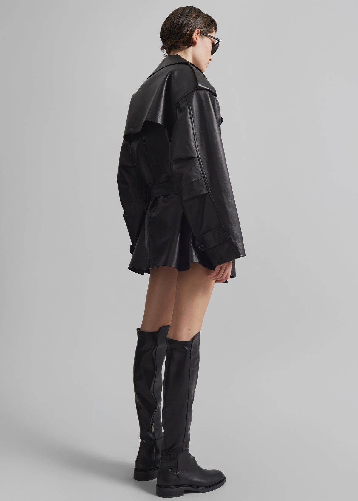 Zurich Oversized Faux Leather Short Trench - Black - 8