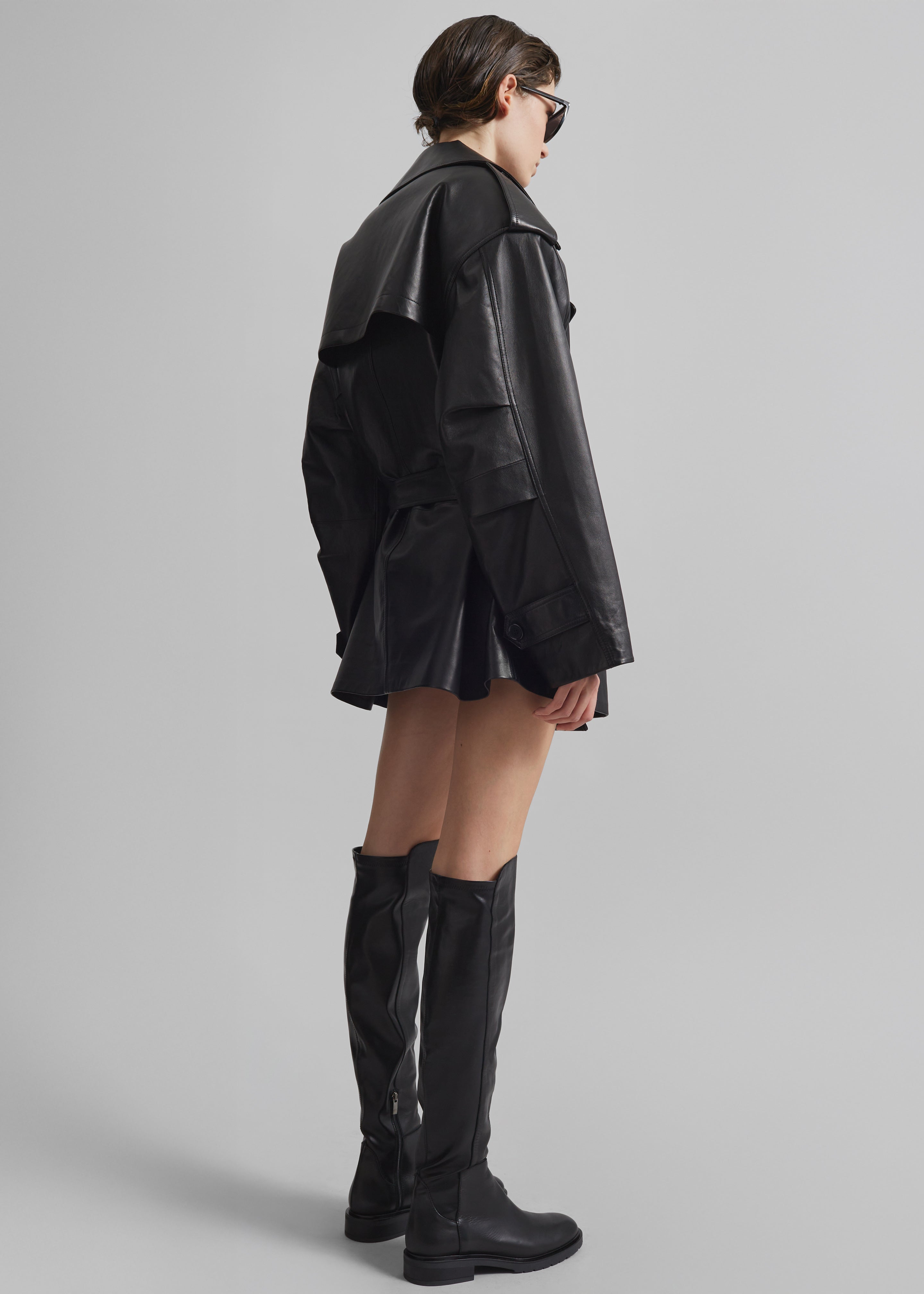 Zurich Oversized Faux Leather Short Trench - Black - 8
