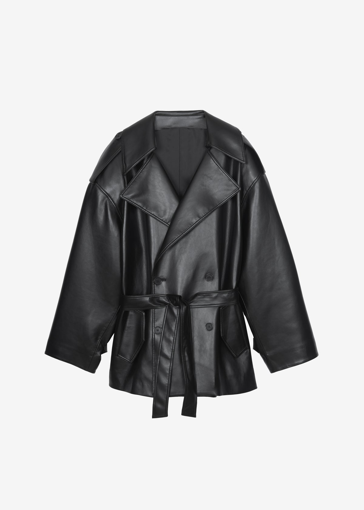 Zurich Oversized Faux Leather Short Trench - Black - 9