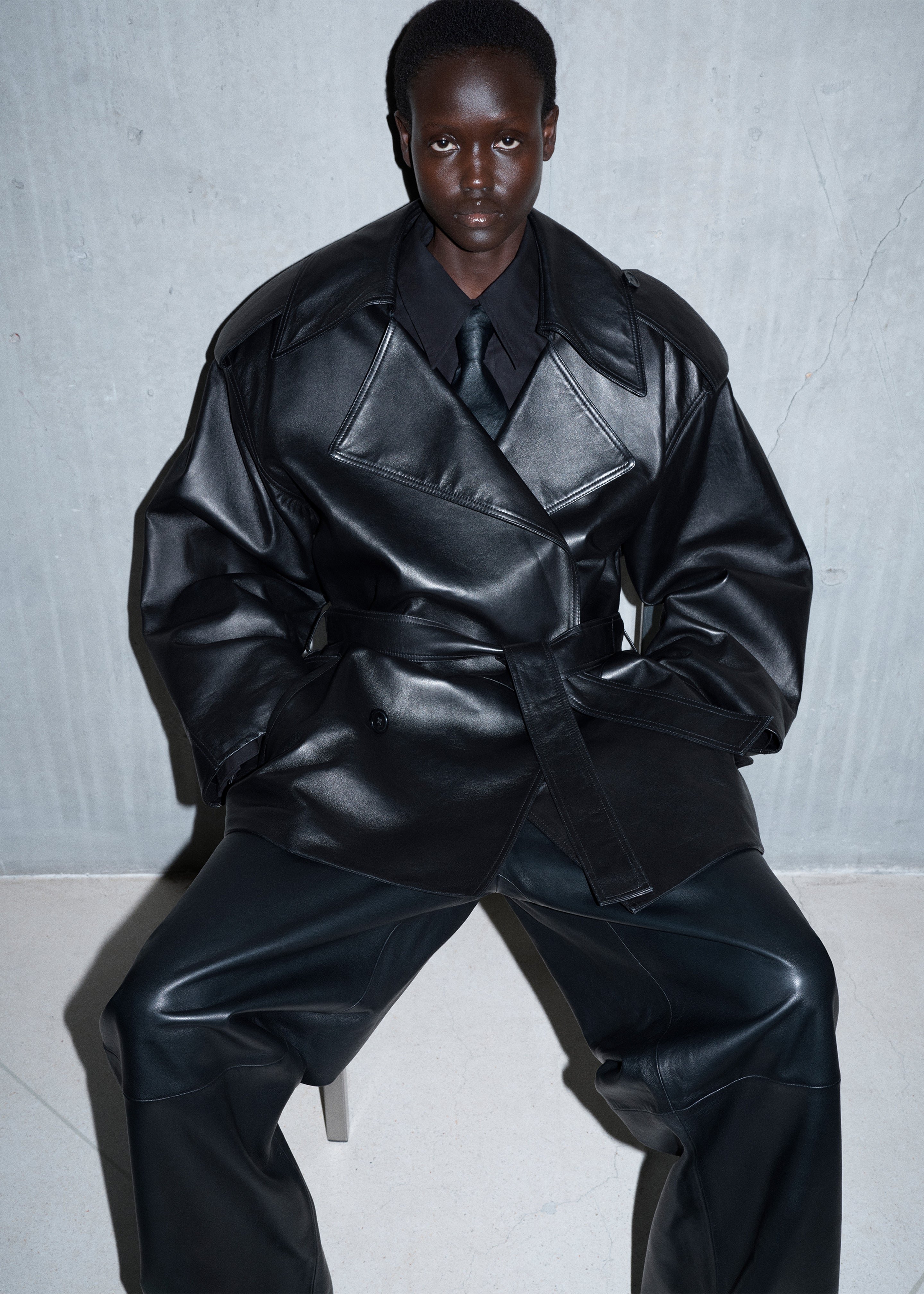 Zurich Oversized Faux Leather Short Trench - Black - 1