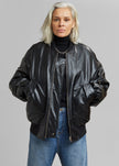 Hane Faux Leather Bomber - Black