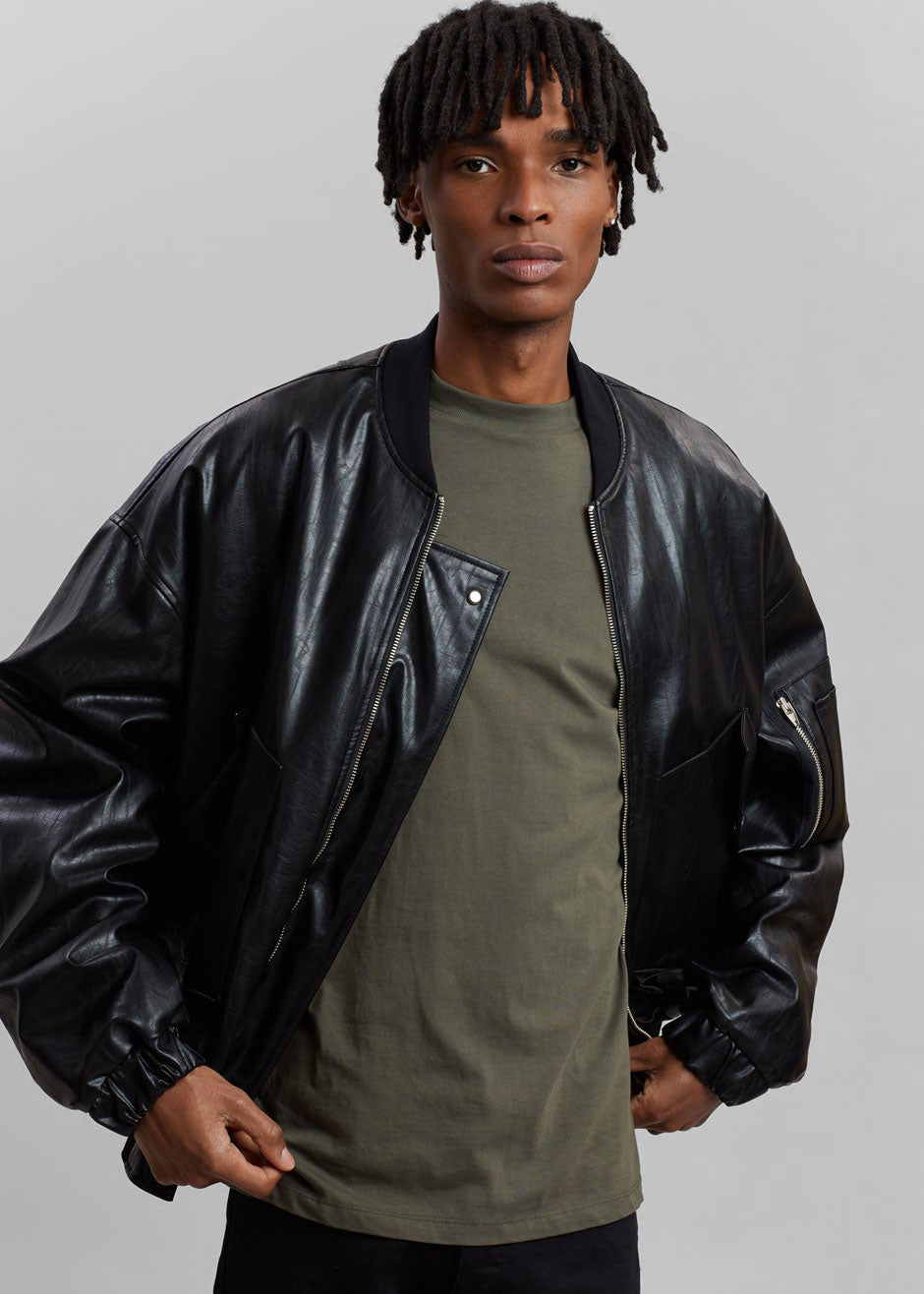 Hane Faux Leather Bomber Black The Frankie Shop