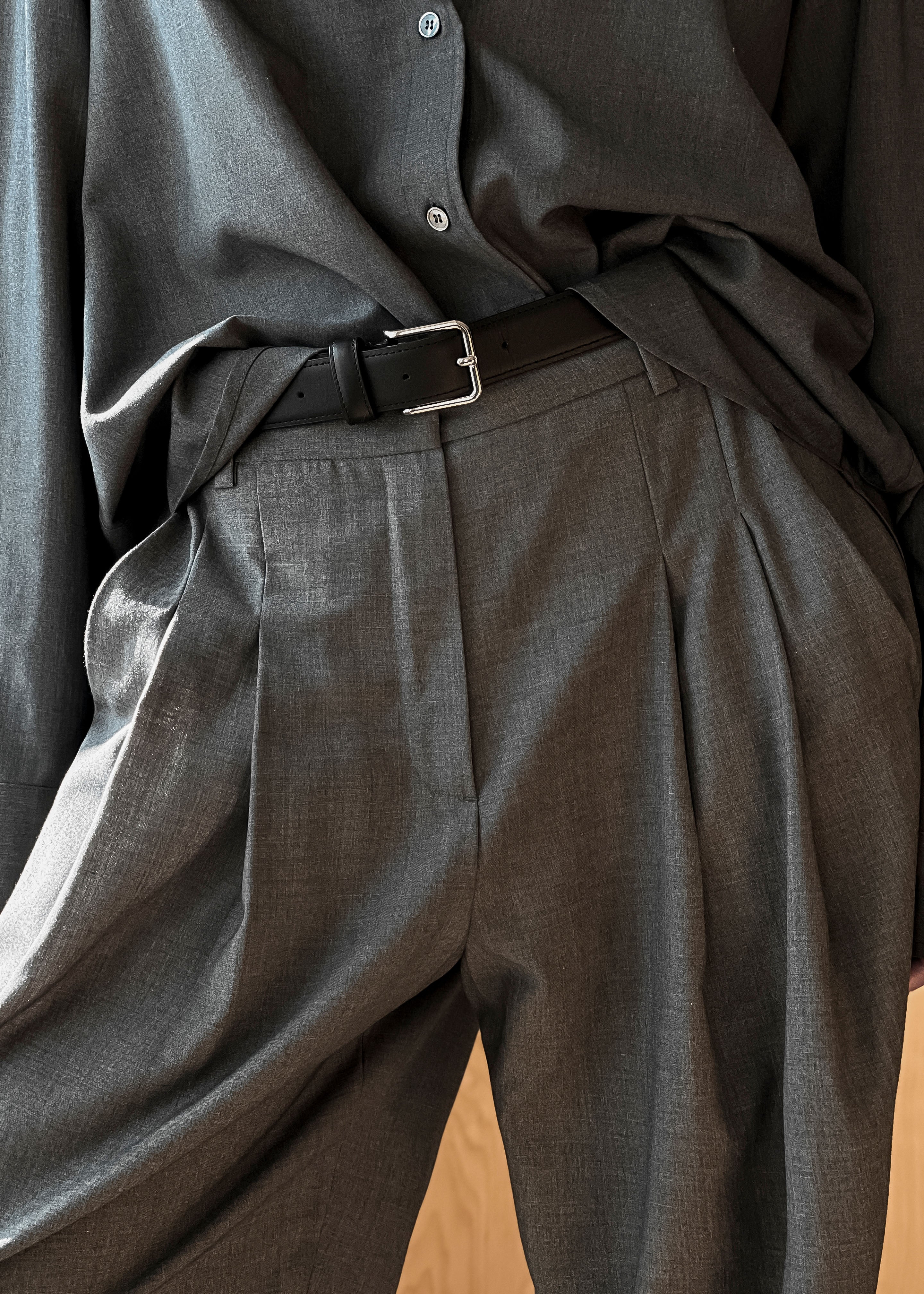 Gelso Pleated Trousers - Dark Grey Melange - 15