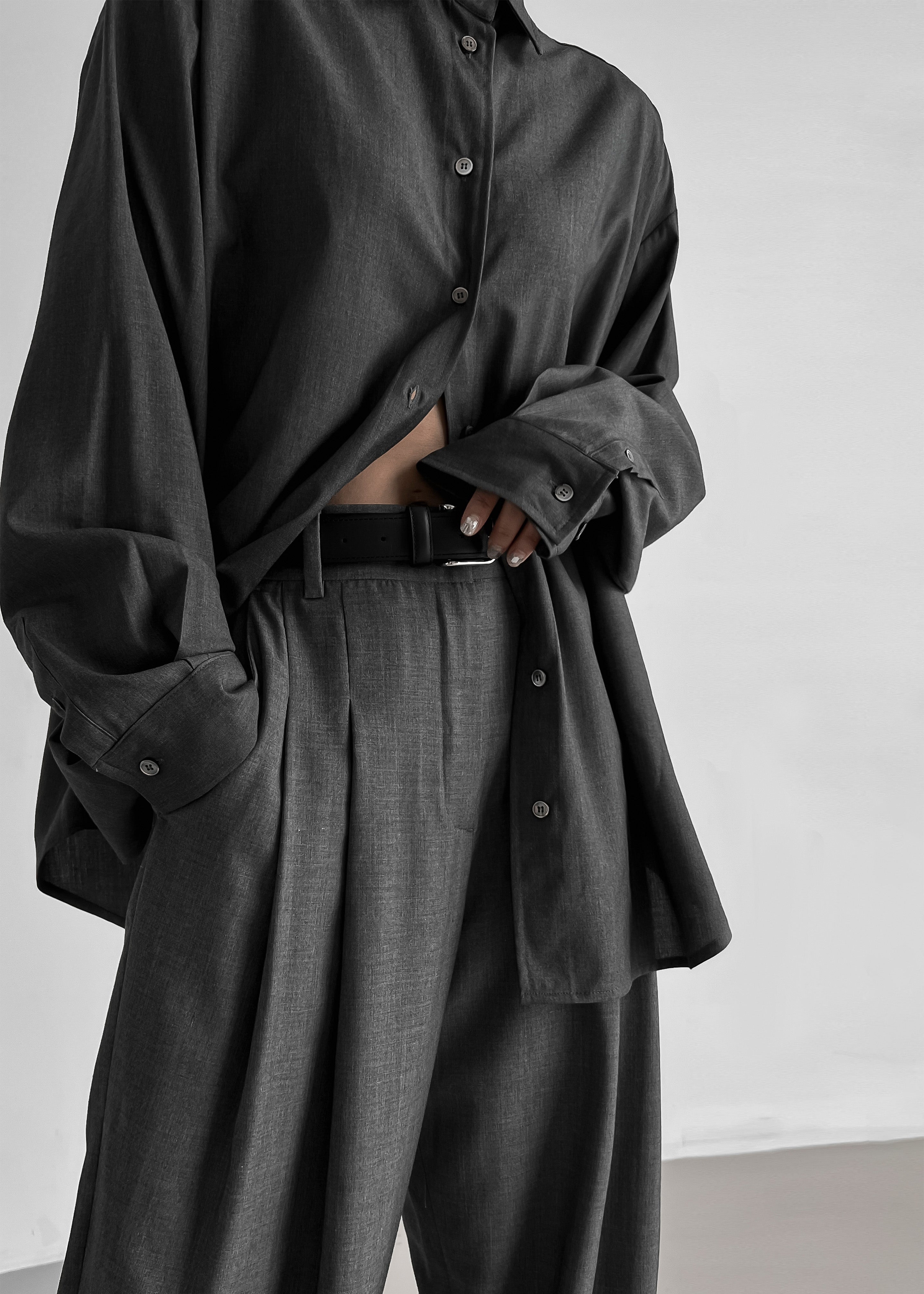 Gelso Pleated Trousers - Dark Grey Melange - 22