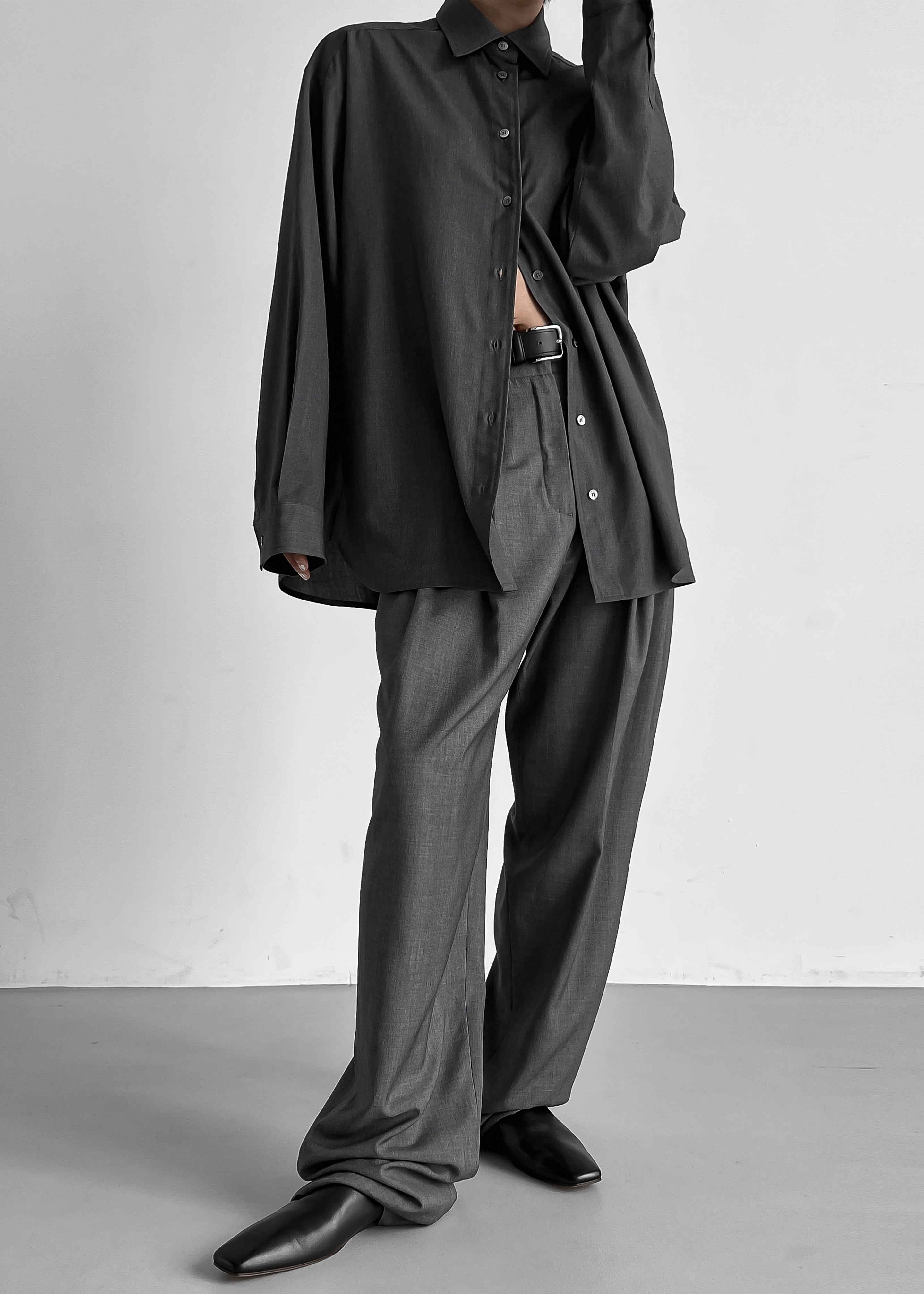 Gelso Pleated Trousers - Dark Grey Melange - 30