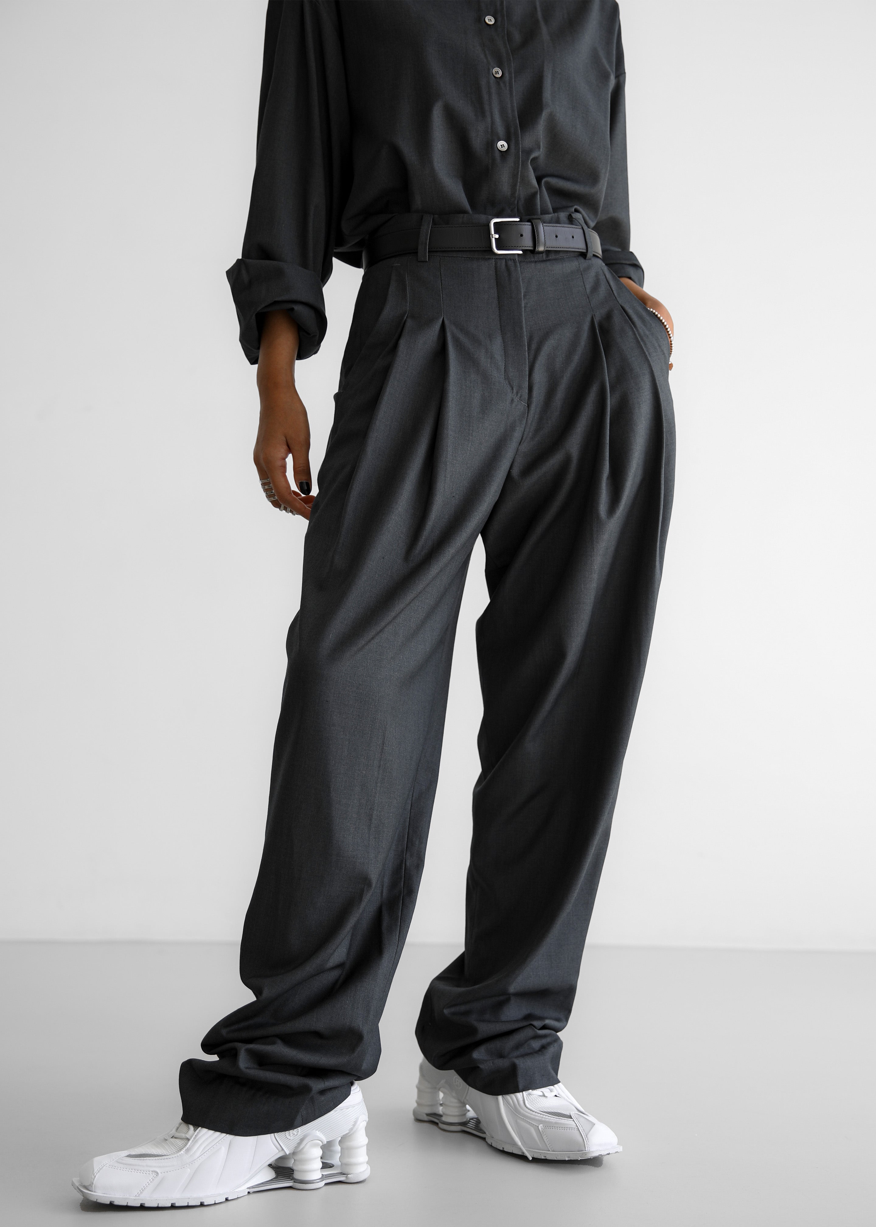 Gelso Pleated Trousers - Dark Grey Melange - 36