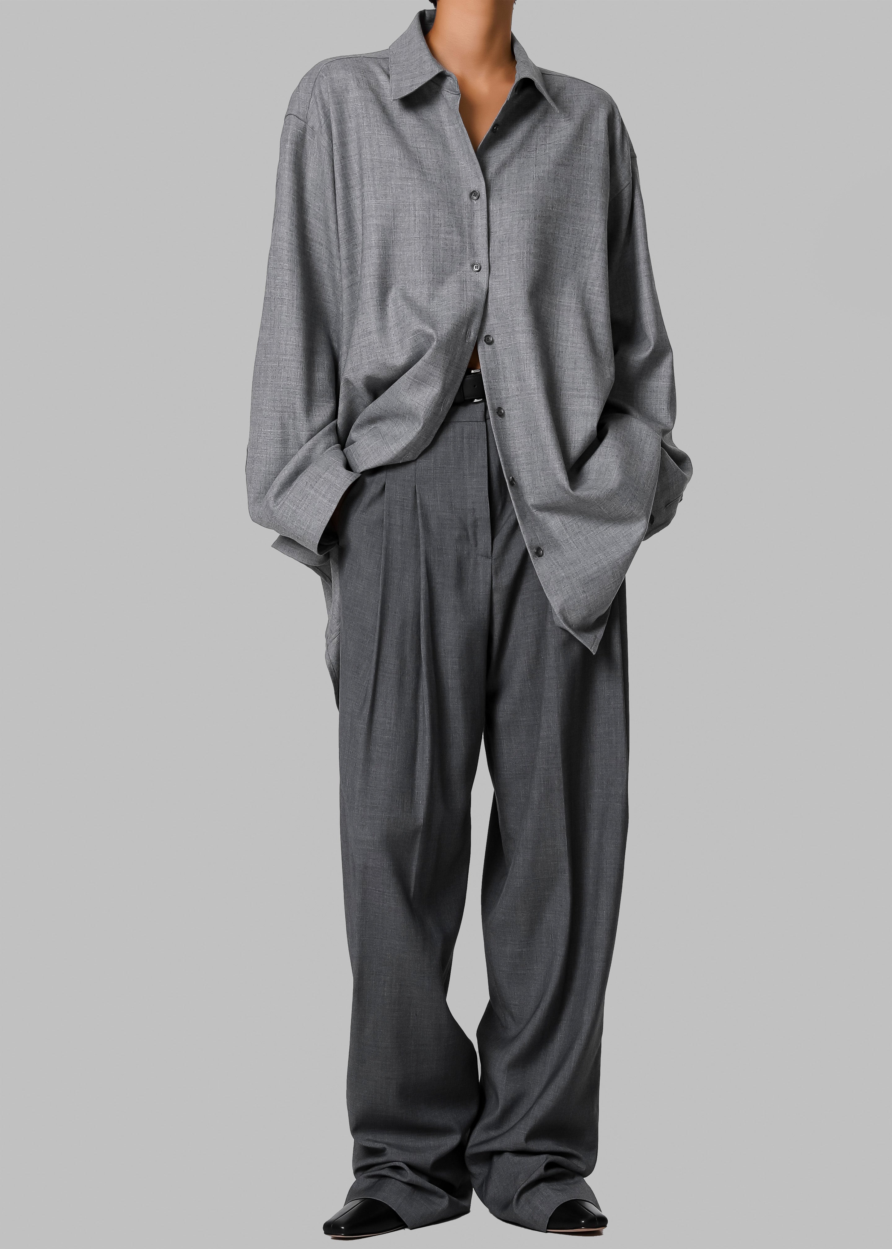 Gelso Pleated Trousers - Dark Grey Melange - 47