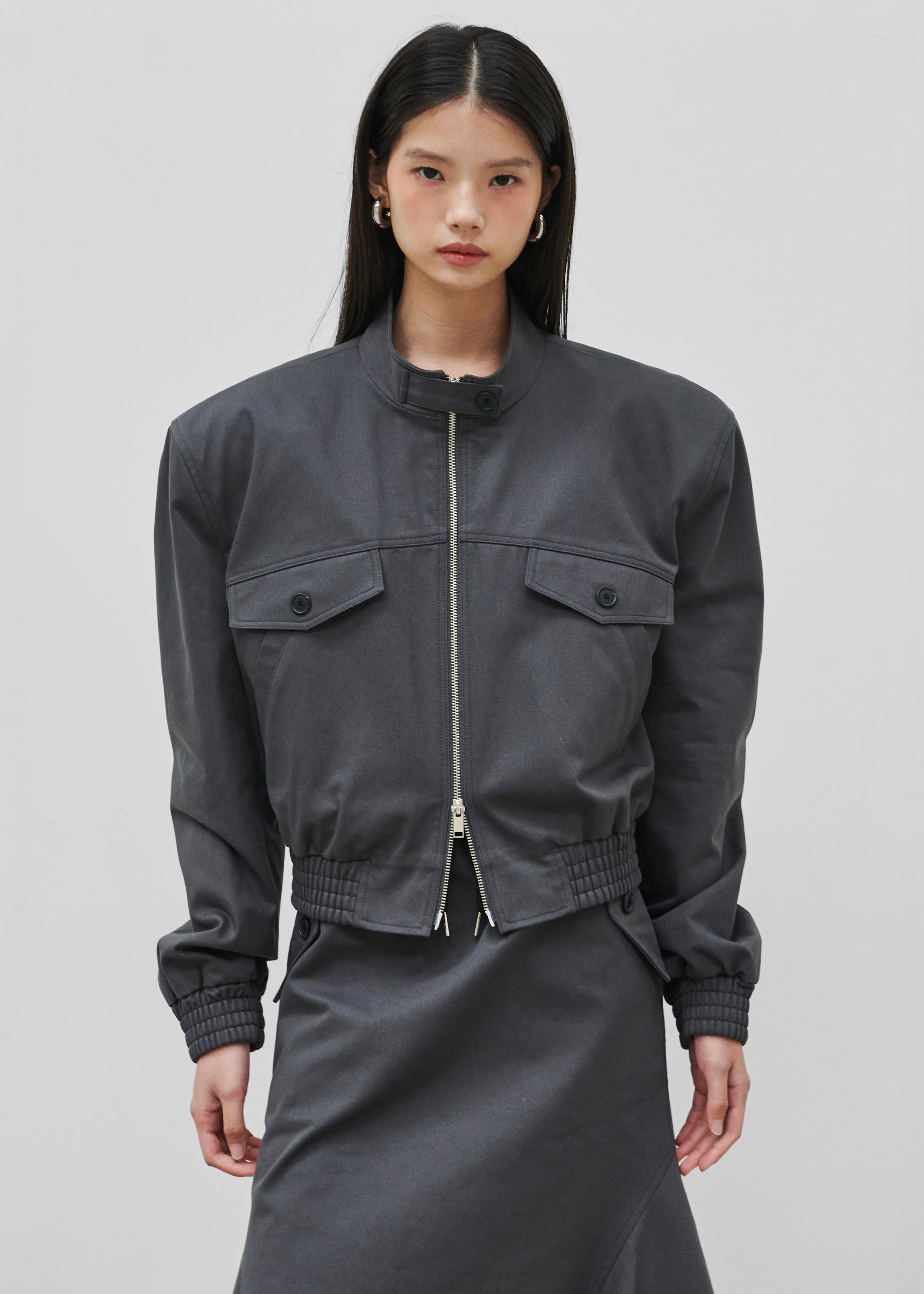 Cobain Padded Cropped Bomber - Charcoal - 3