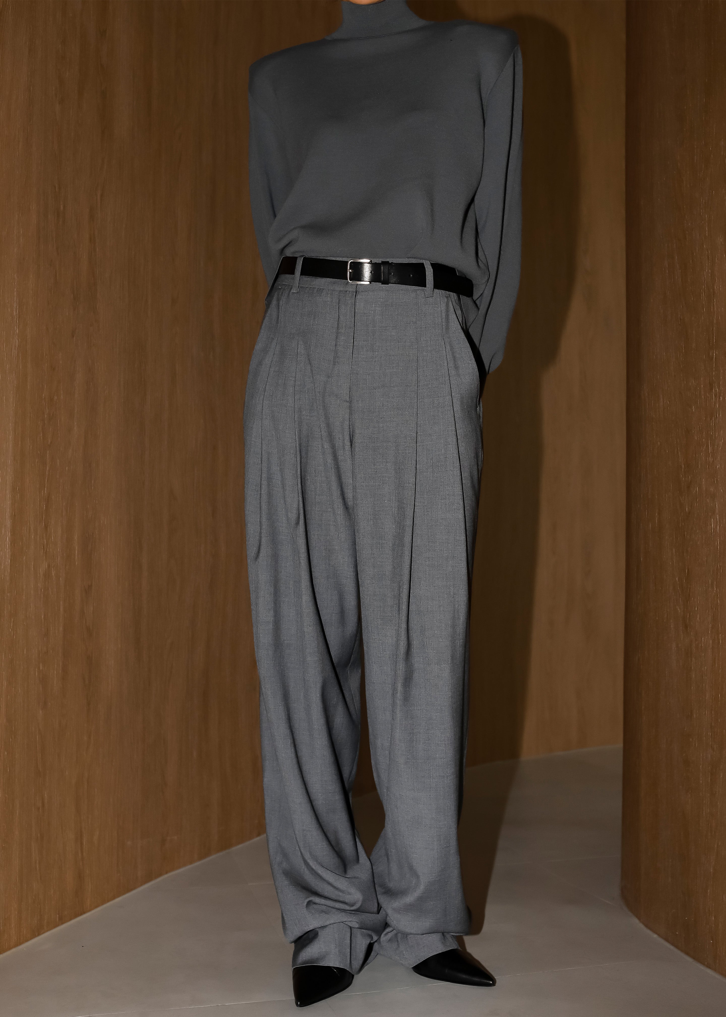 Gelso Pleated Trousers - Dark Grey Melange - 43