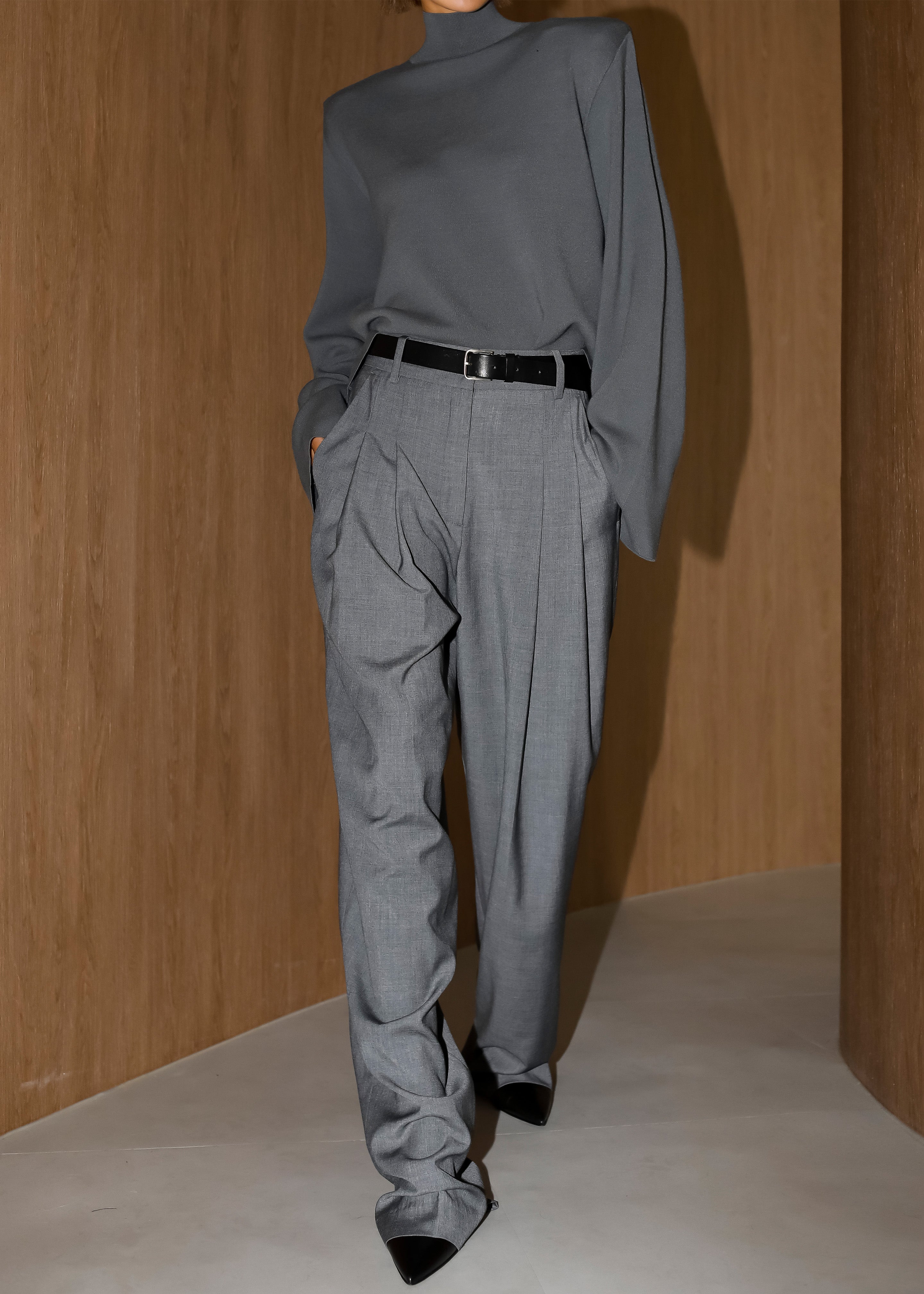 Gelso Pleated Trousers - Dark Grey Melange - 52