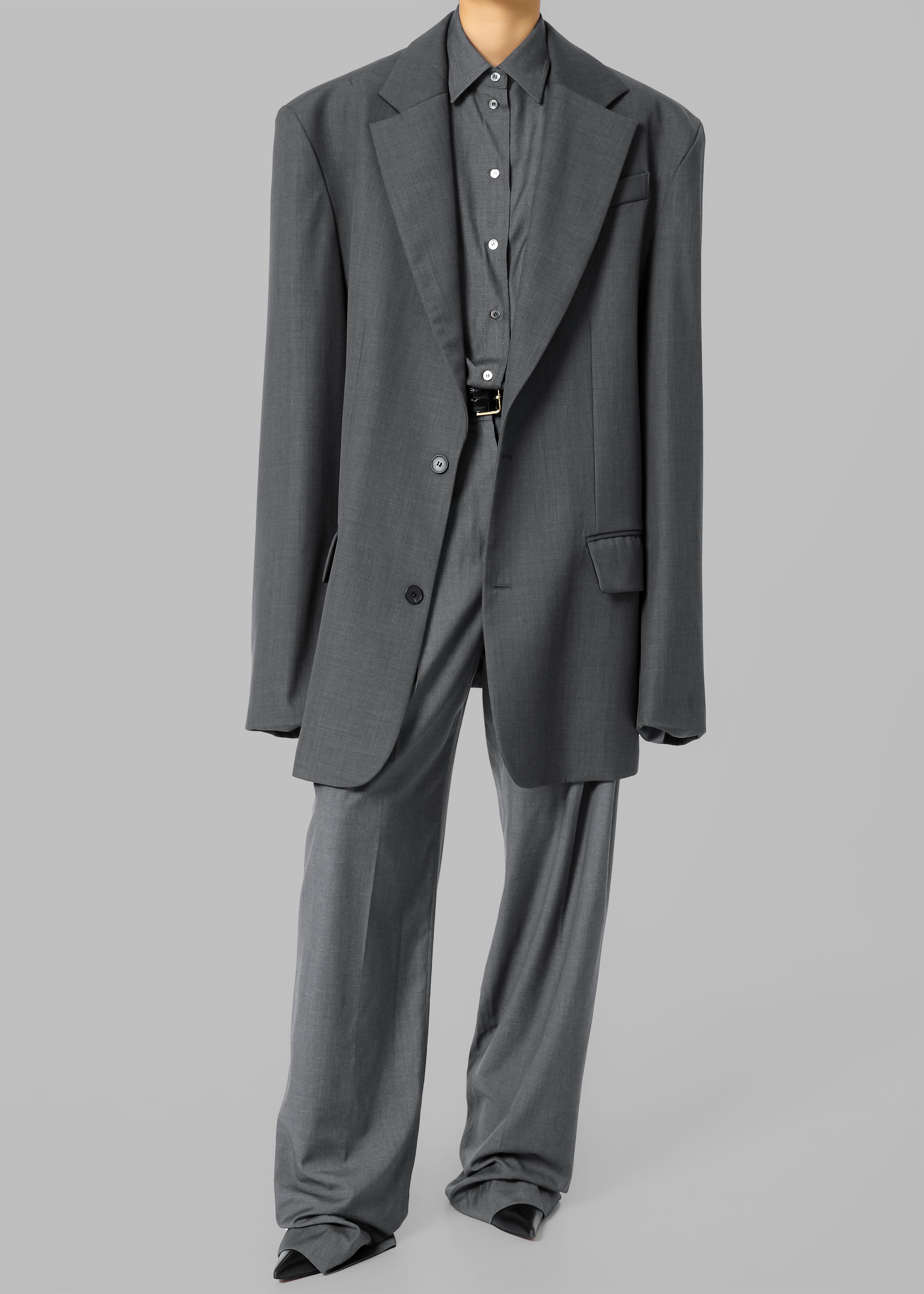 Gelso Pleated Trousers - Dark Grey Melange - 46