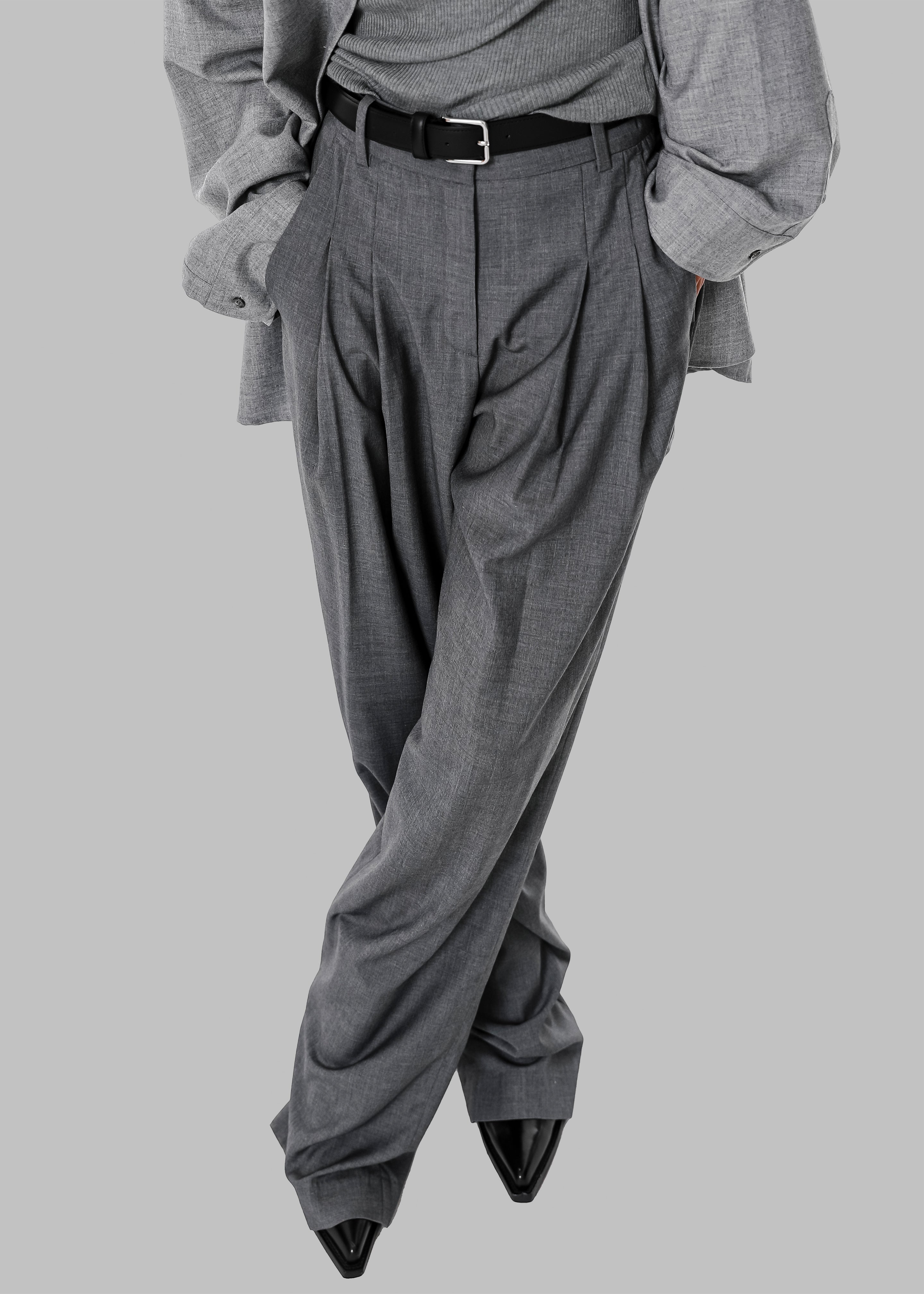 Gelso Pleated Trousers - Dark Grey Melange - 37