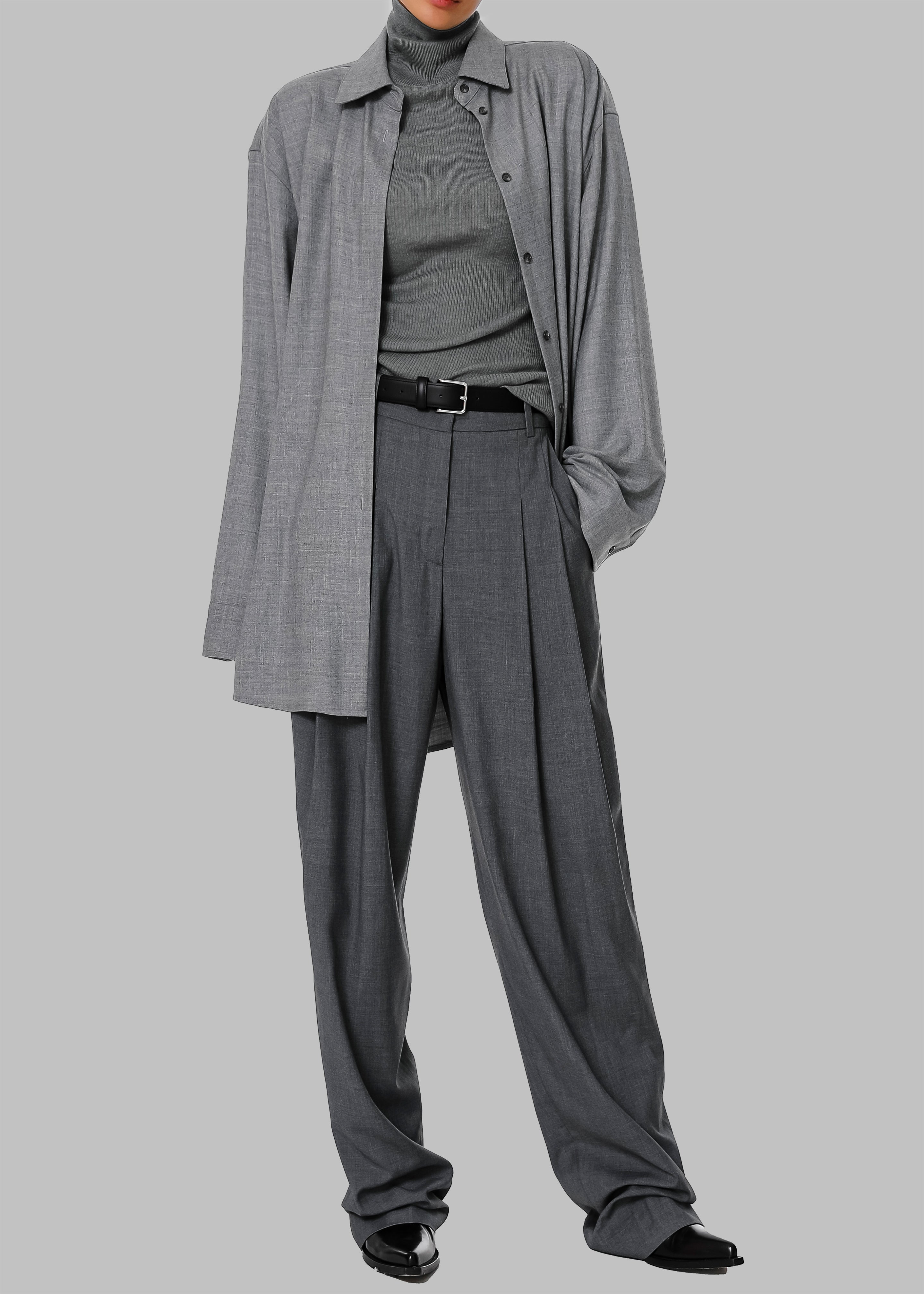 Gelso Pleated Trousers - Dark Grey Melange - 31