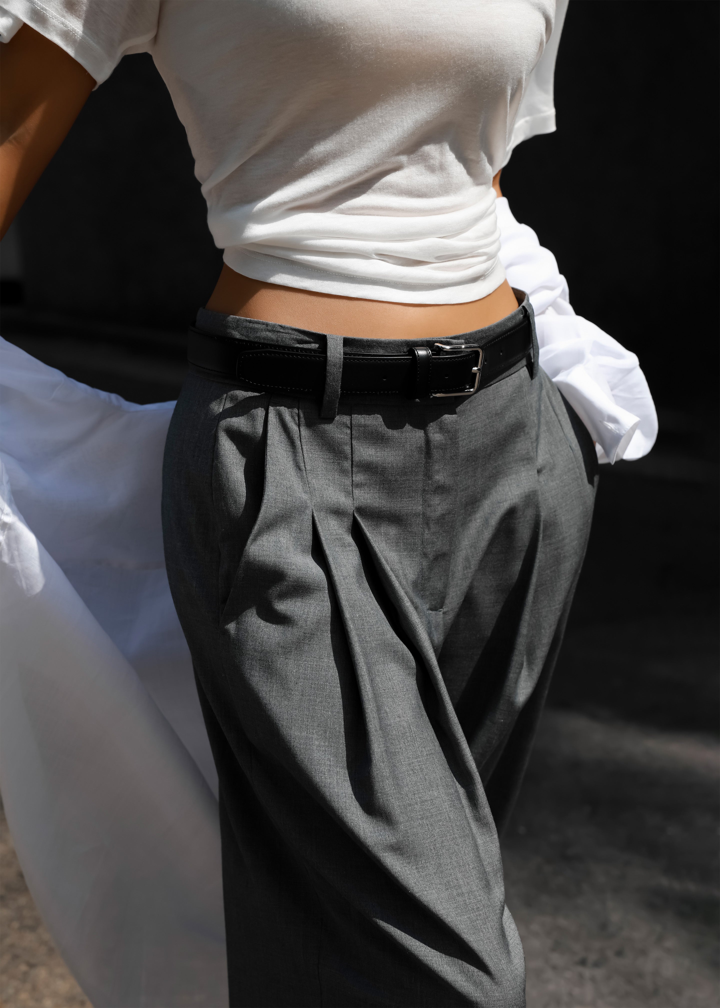 Gelso Pleated Trousers - Dark Grey Melange - 21