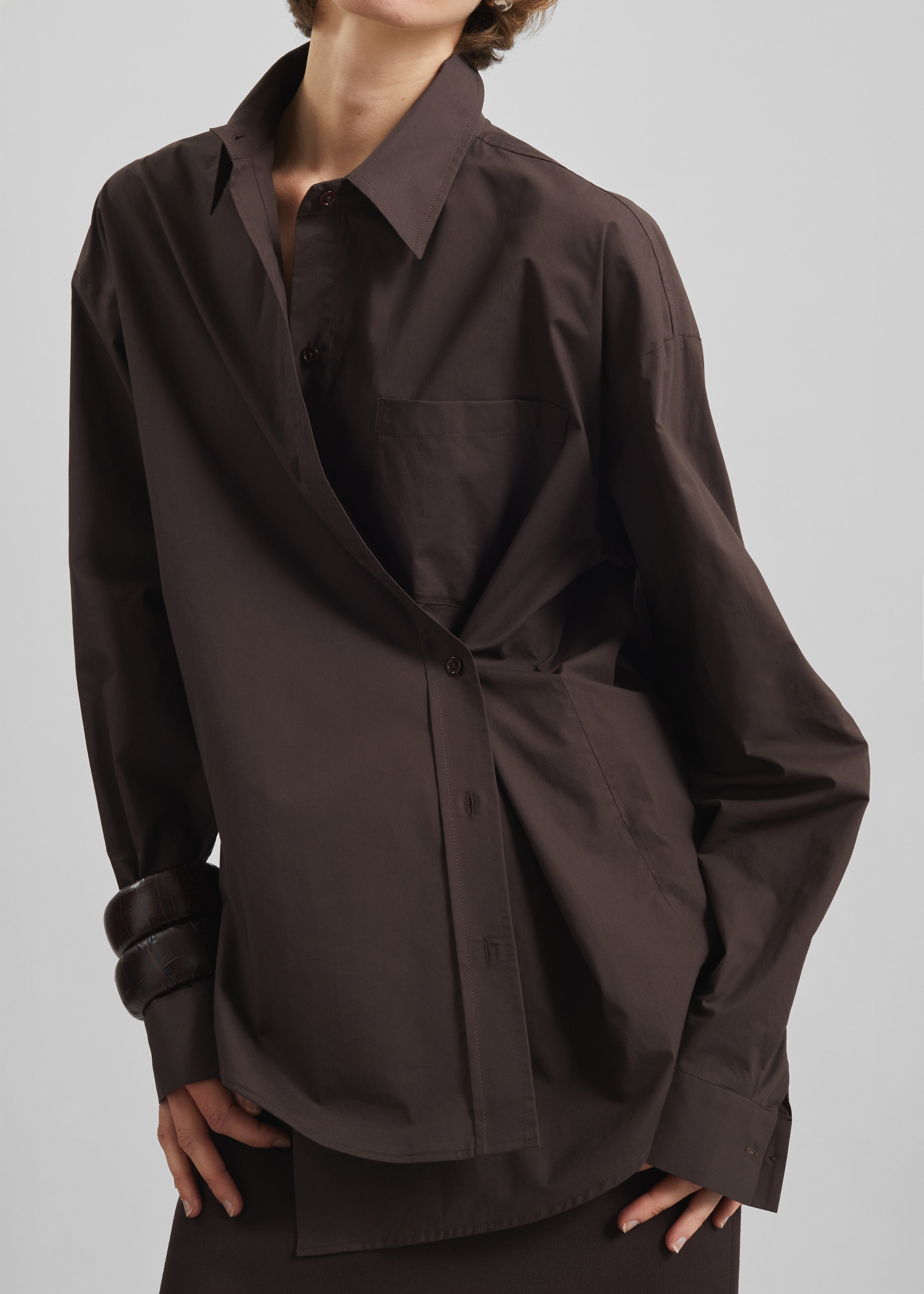 Ornella Side Button-Up Shirt - Brown – The Frankie Shop